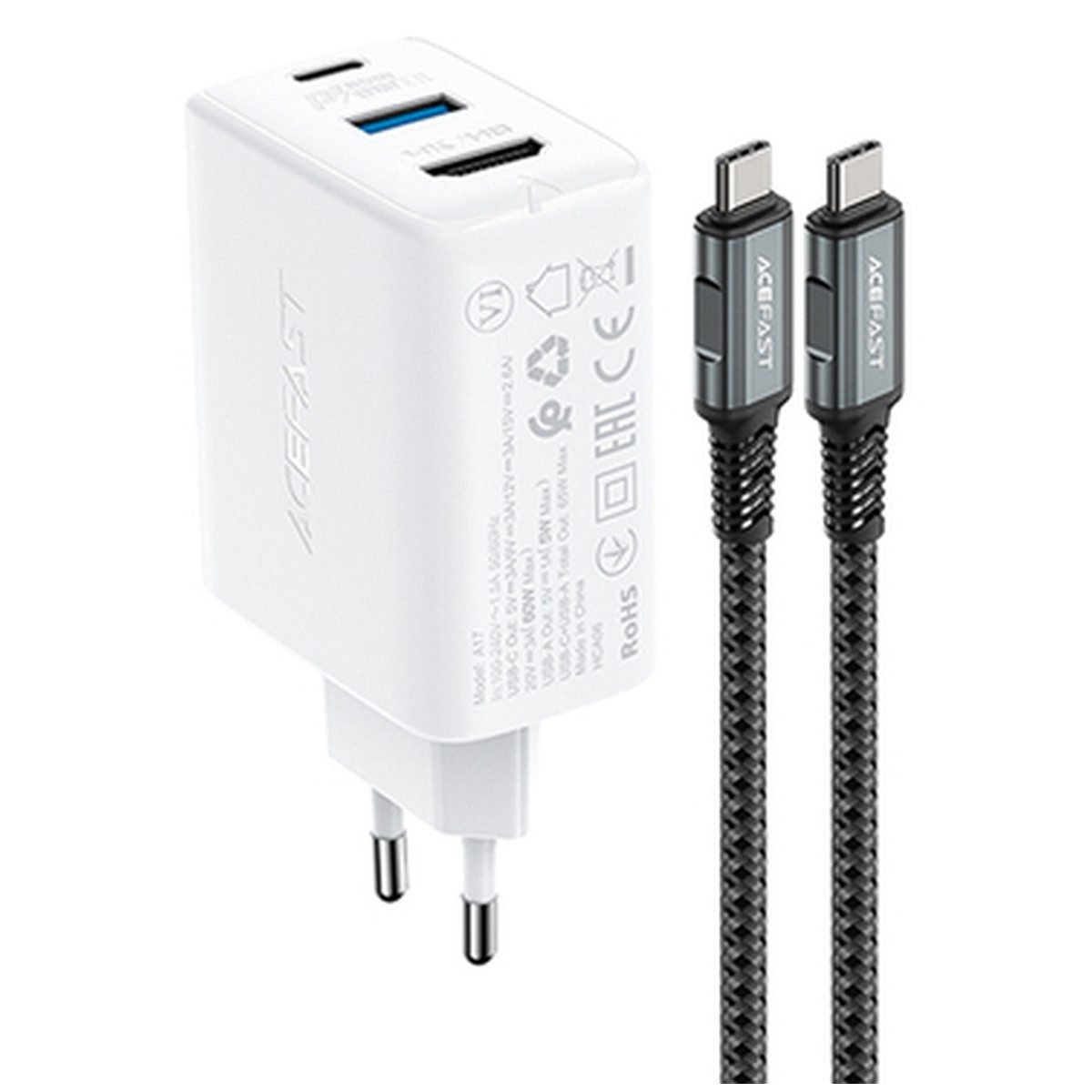Acefast Acefast 2in1 Ladegerät GaN 65W USB USB-C USB-Adapter Adapter Smartphone-Ladegerät