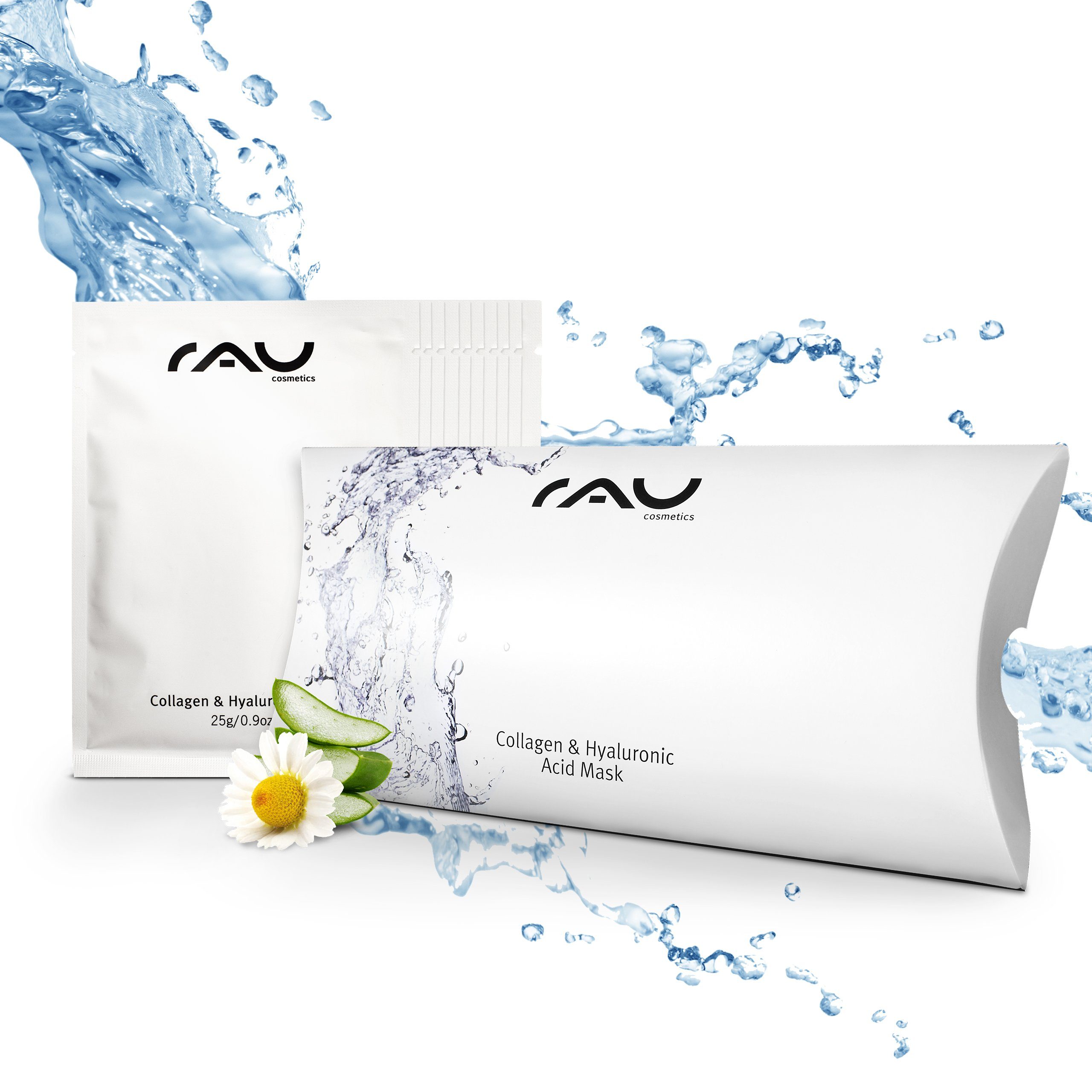 RAU Cosmetics Gesichtsmaske Kollagen & Hyaluron Vliesmaske - Feuchtigkeit für alle Hauttypen, Anti-Aging, Feuchtigkeit