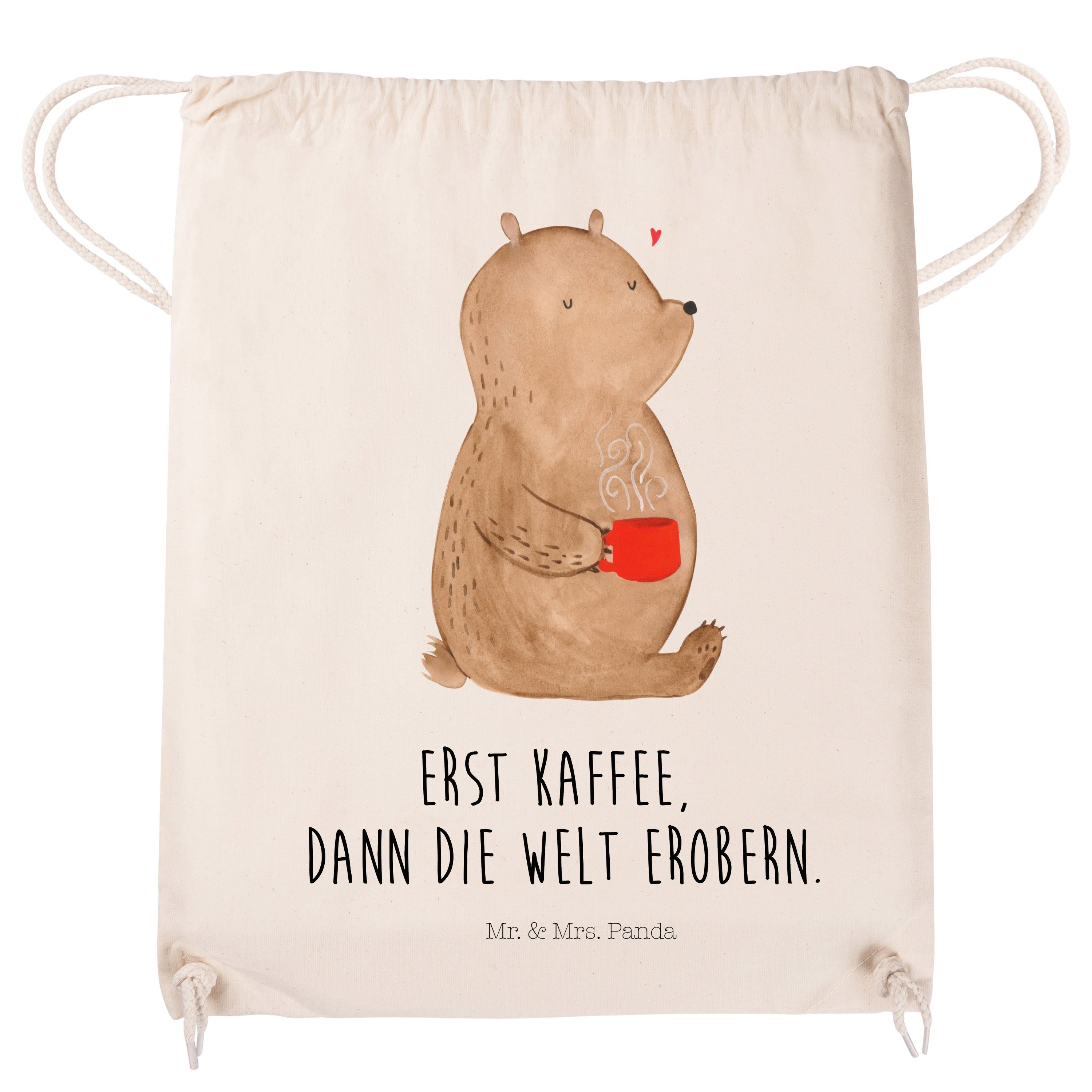 Mr. & Mrs. Panda Sporttasche Transparent (1-tlg) Turnbeutel, Sporttasch Geschenk, Bär - Kaffee - Teddybär