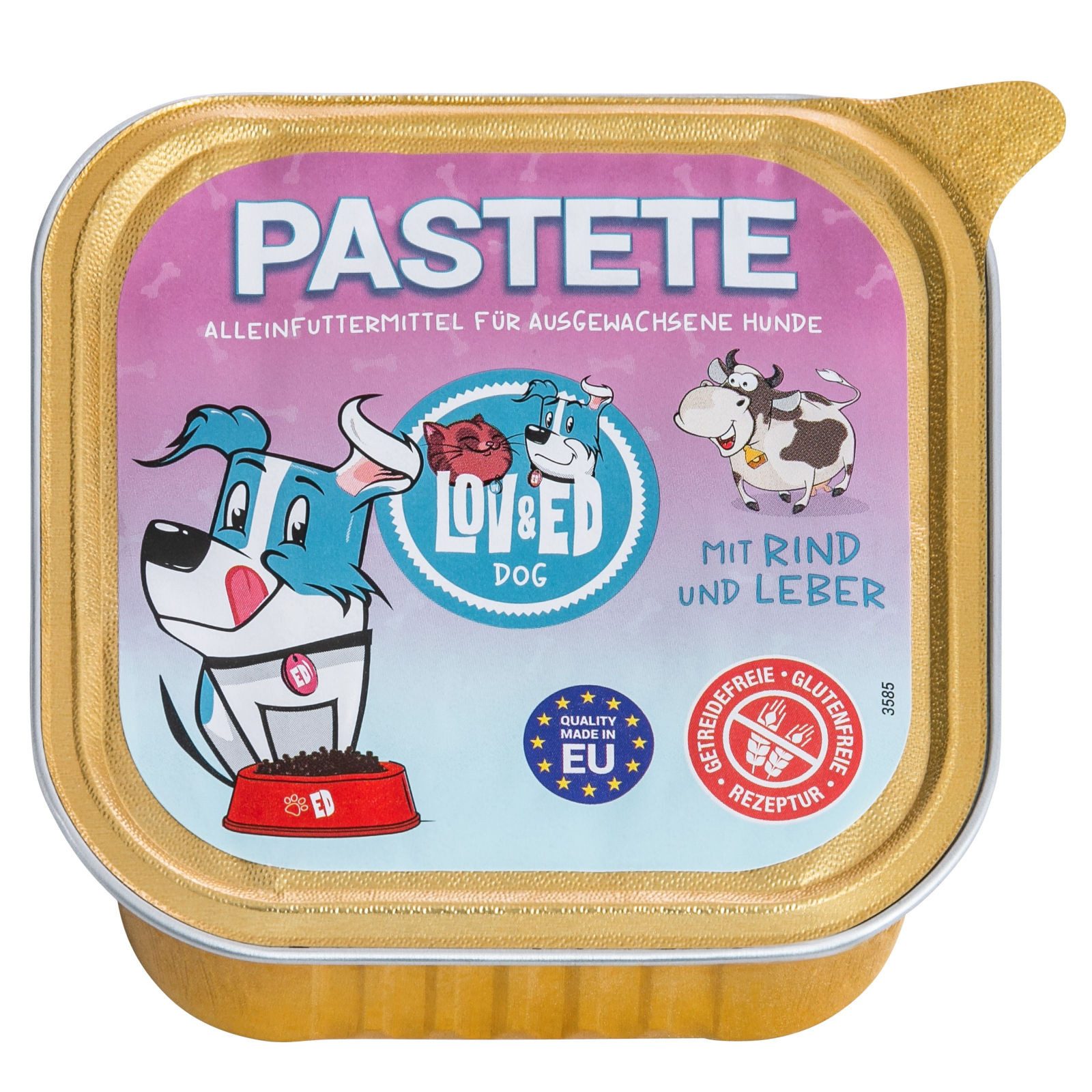 Lov&Ed Pastete mit Rind & Leber, 12 x150g, Nassfutter für ausgewachsene Hunde, Nassfutter für: Hund