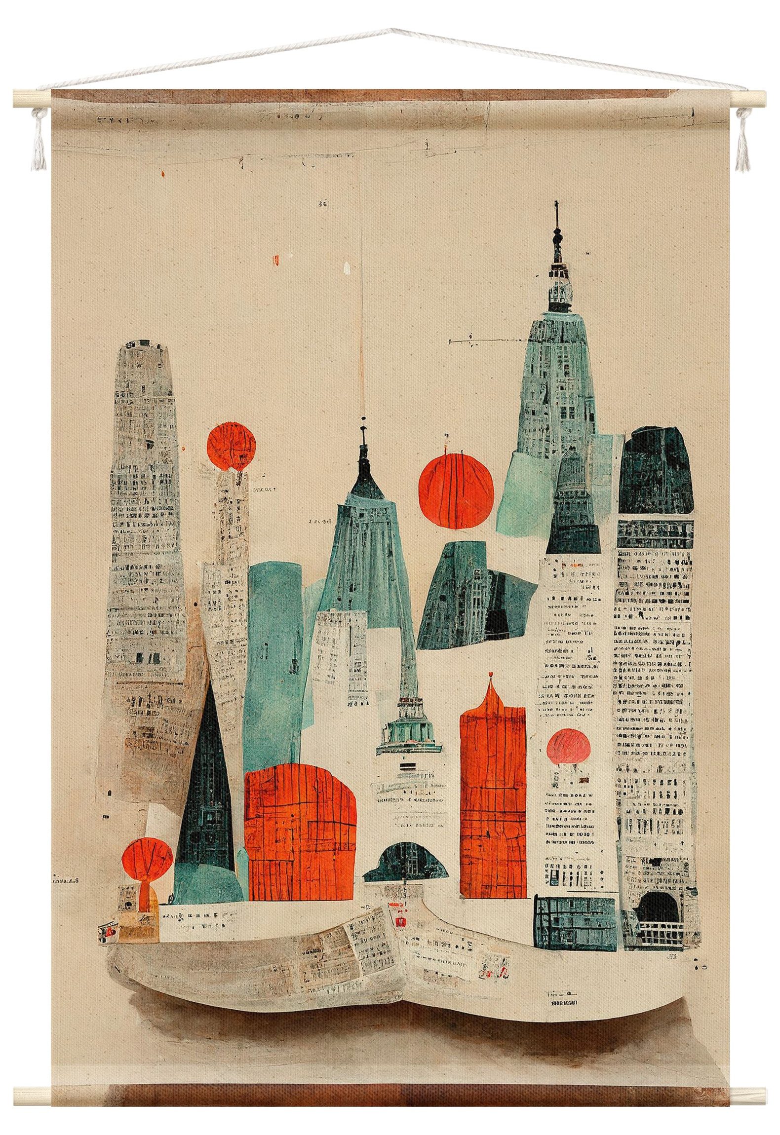 Wandteppich modern Orientalisch Städte rot