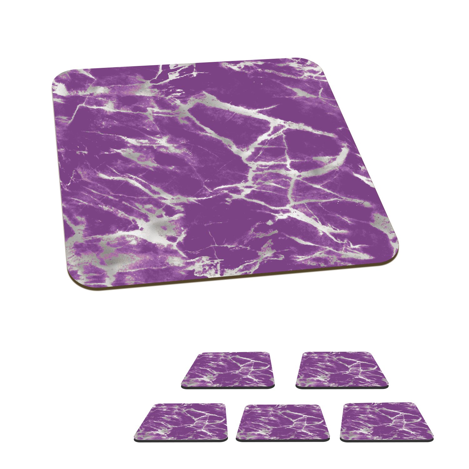 MuchoWow Glasuntersetzer Violett - Weiß - Marmor - Muster, Zubehör für Gläser, 6-tlg., Glasuntersetzer, Tischuntersetzer, Korkuntersetzer, Untersetzer, Tasse