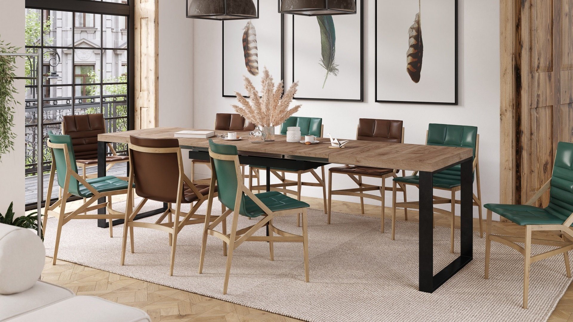 Mazzoni Esstisch Design Esstisch Avari Tisch ausziehbar 140 bis 290 cm Eiche gold - Schwarz matt