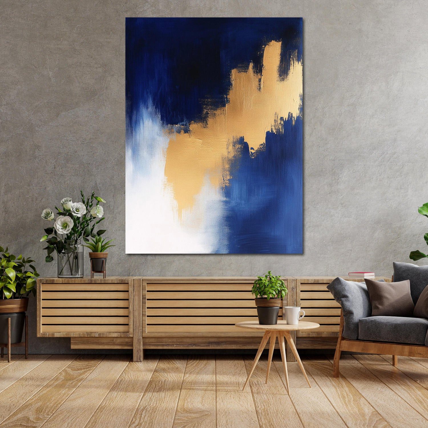Artedinoi Leinwandbild Abstrakt Gold Blau Weiß Kontrast Leinwandbild Wandbild Kunstdruck XL W, Abstrakt in Gold, Blau, Weiß