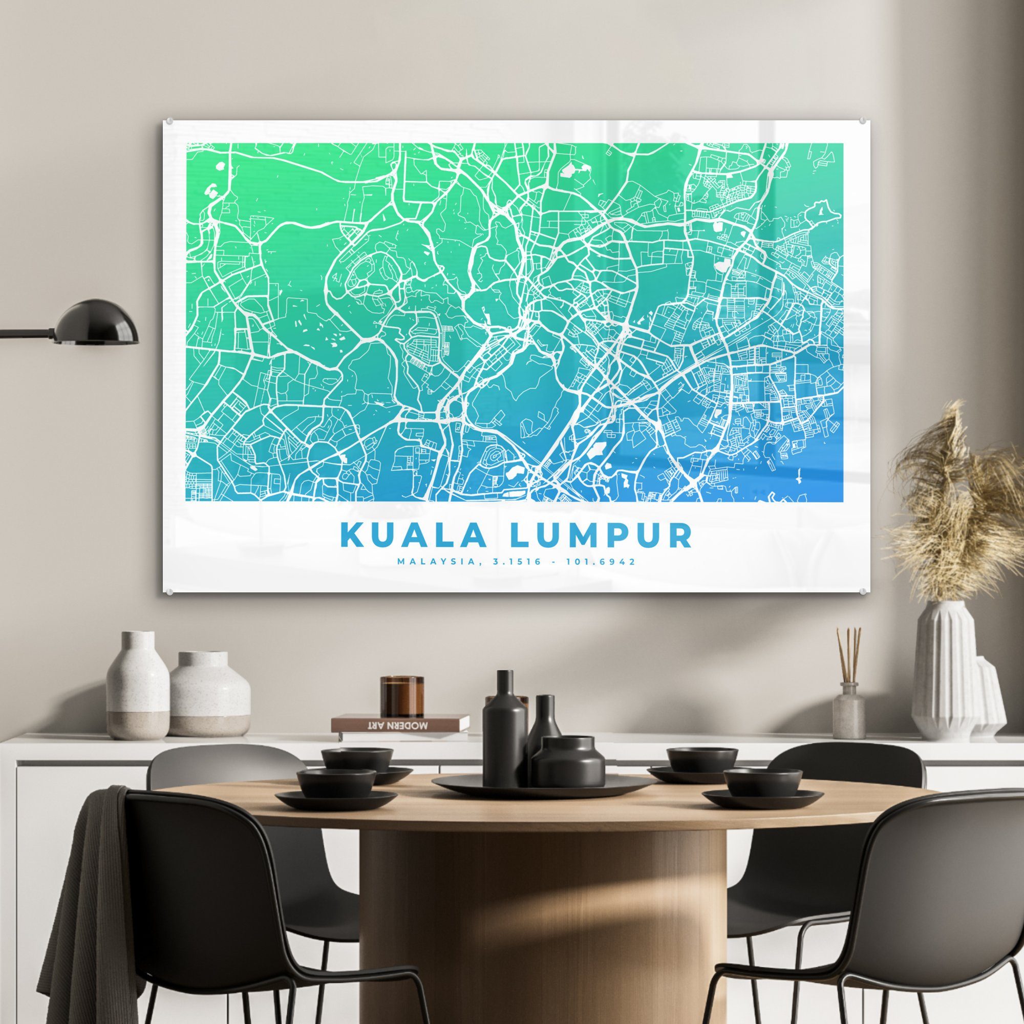MuchoWow Acrylglasbild Kuala Lumpur Acrylglasbilder - (1 & Wohnzimmer St), Malaysia Stadtplan, - Schlafzimmer