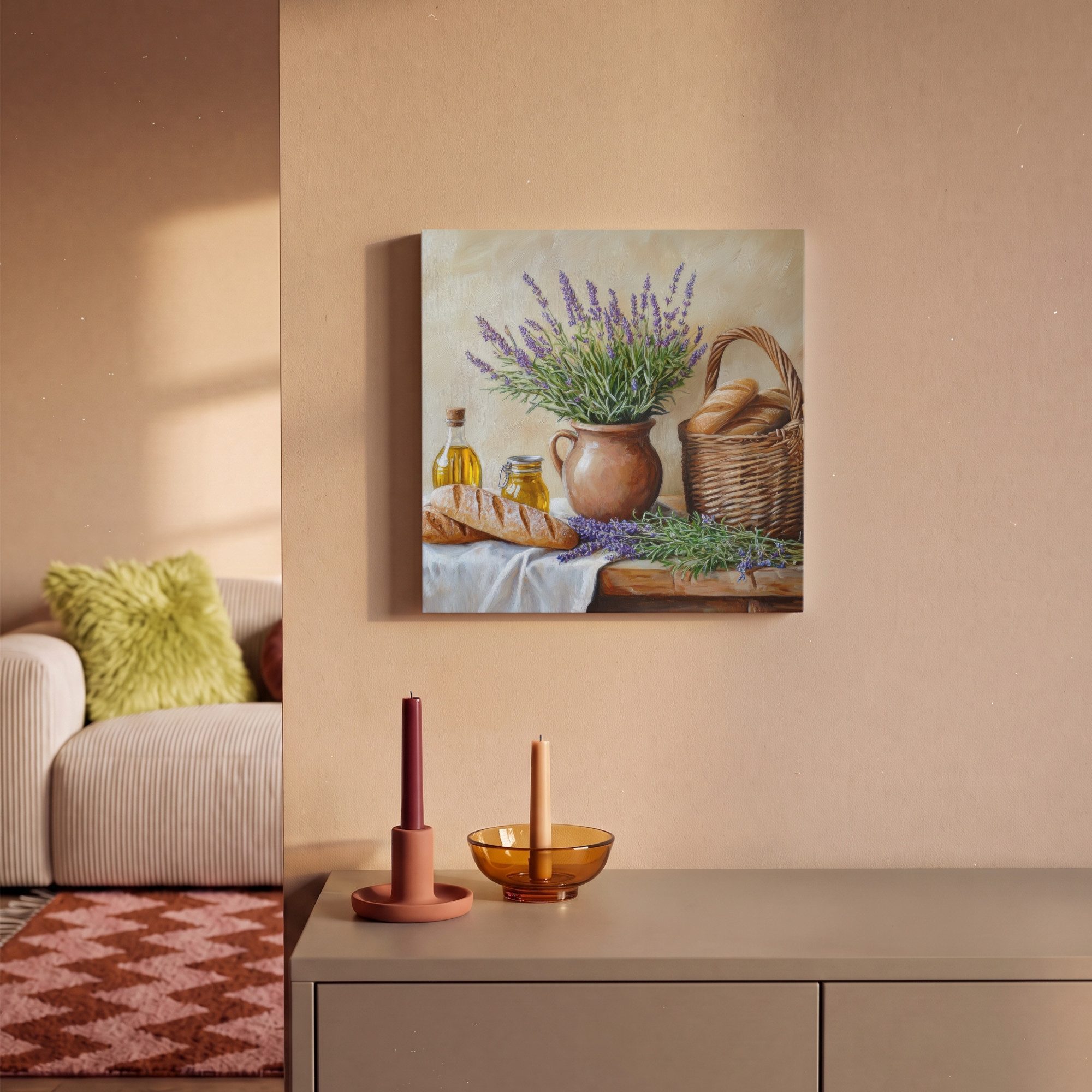 OneMillionCanvasses® Leinwandbild Lavendel - Brot - Stilleben, Fotodruck (1 St), Wandbild, Deko Schlafzimmer Wohnzimmer Flur 20x20 cm – Bild 2 von 5