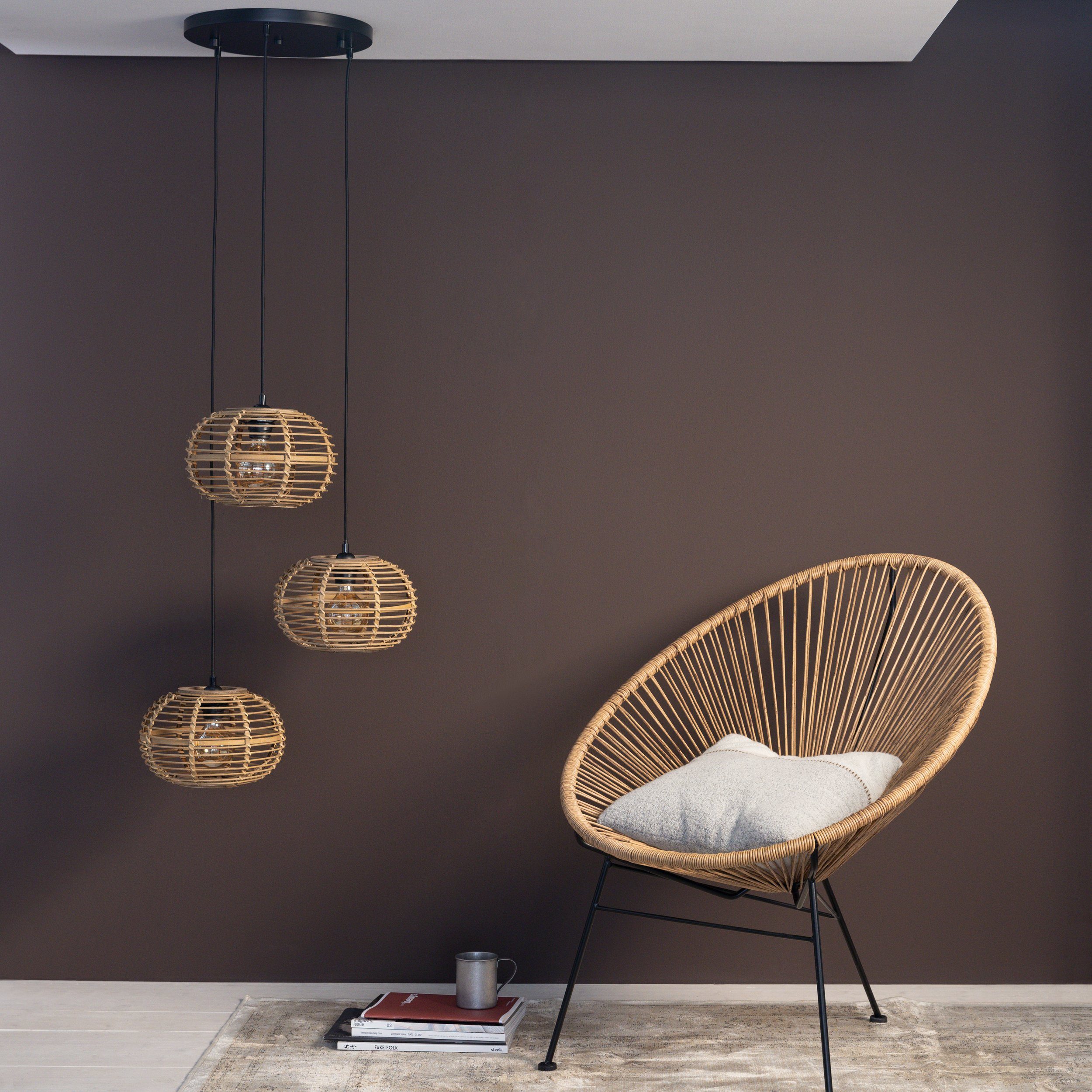 Brilliant Pendelleuchte Woodball, ohne Leuchtmittel, 3 flammige Bambus Hängelampe - 3 x E27 max. 40 W - 142 cm - D 57 cm
