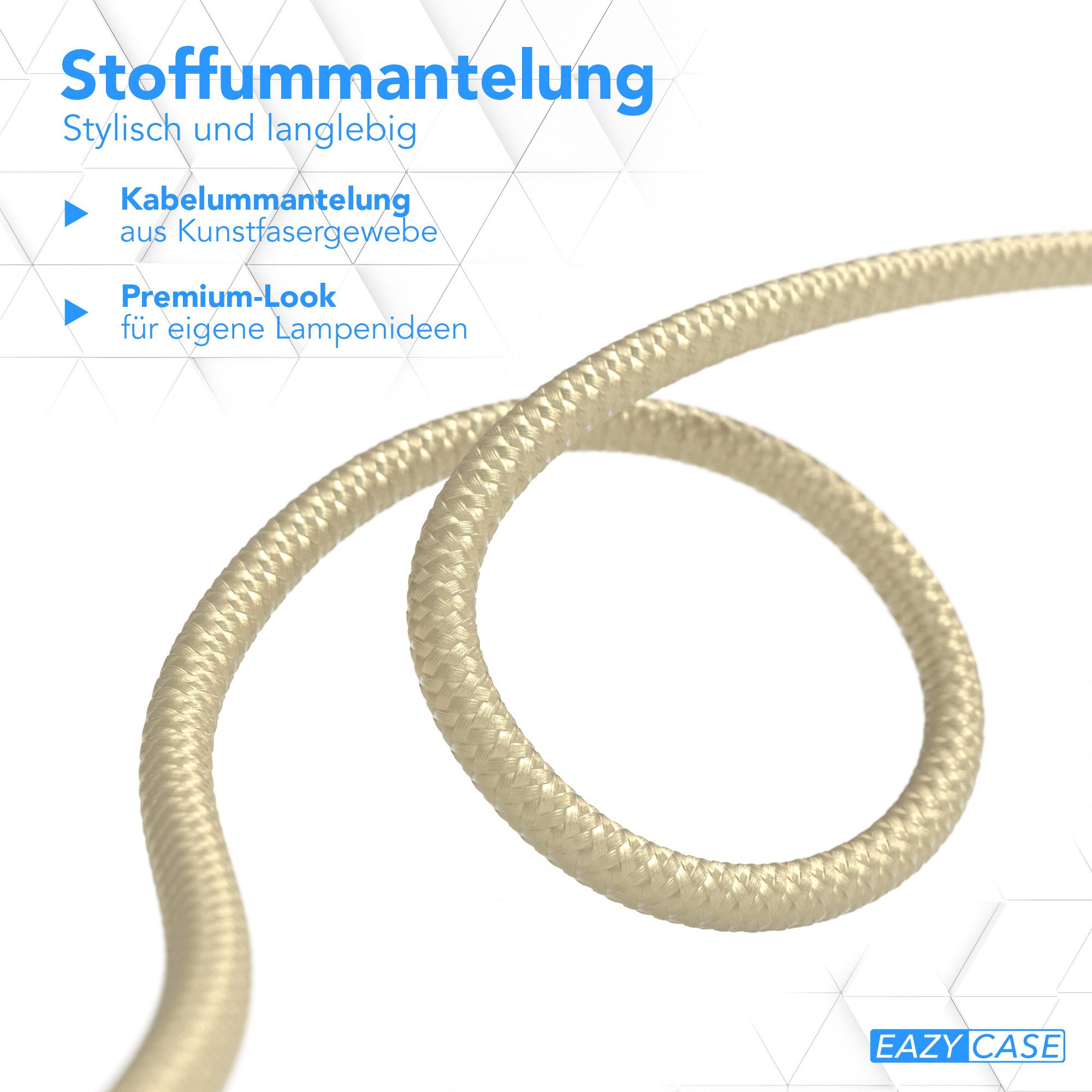 EAZY CASE Lampenfassung 3x E27 Lampensockel 3,5m Textil DIY Lampenschirme, (3-St), Dekoration Lampenfassung E27 für Lampenschirm Industial Used Look Gold