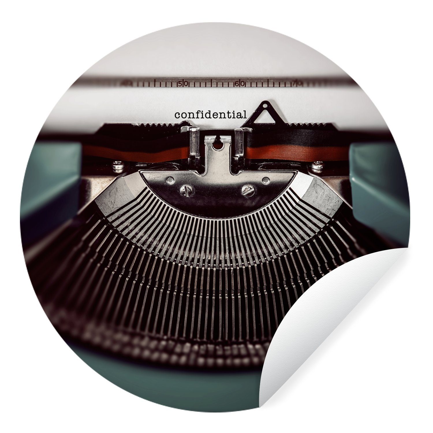 MuchoWow Wandsticker Schreibmaschine - Retro - Briefe (1 St), Tapetenkreis für Kinderzimmer, Tapetenaufkleber, Rund, Wohnzimmer | Wandtattoos