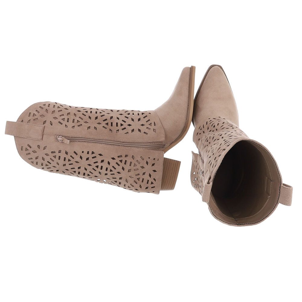 Ital-Design Moderne Damen-Stiefel mit Ausstanzungen für Alltag und Freizeit Westernstiefel (91117016) Blockabsatz Stiefel in Hellbraun