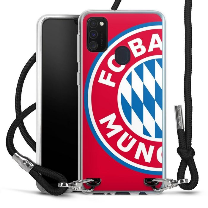 DeinDesign Handyhülle FC Bayern München Offizielles Lizenzprodukt FCB Großes FCB Logo Rot Samsung Galaxy M30s Handykette Hülle mit Band Case zum Umhängen