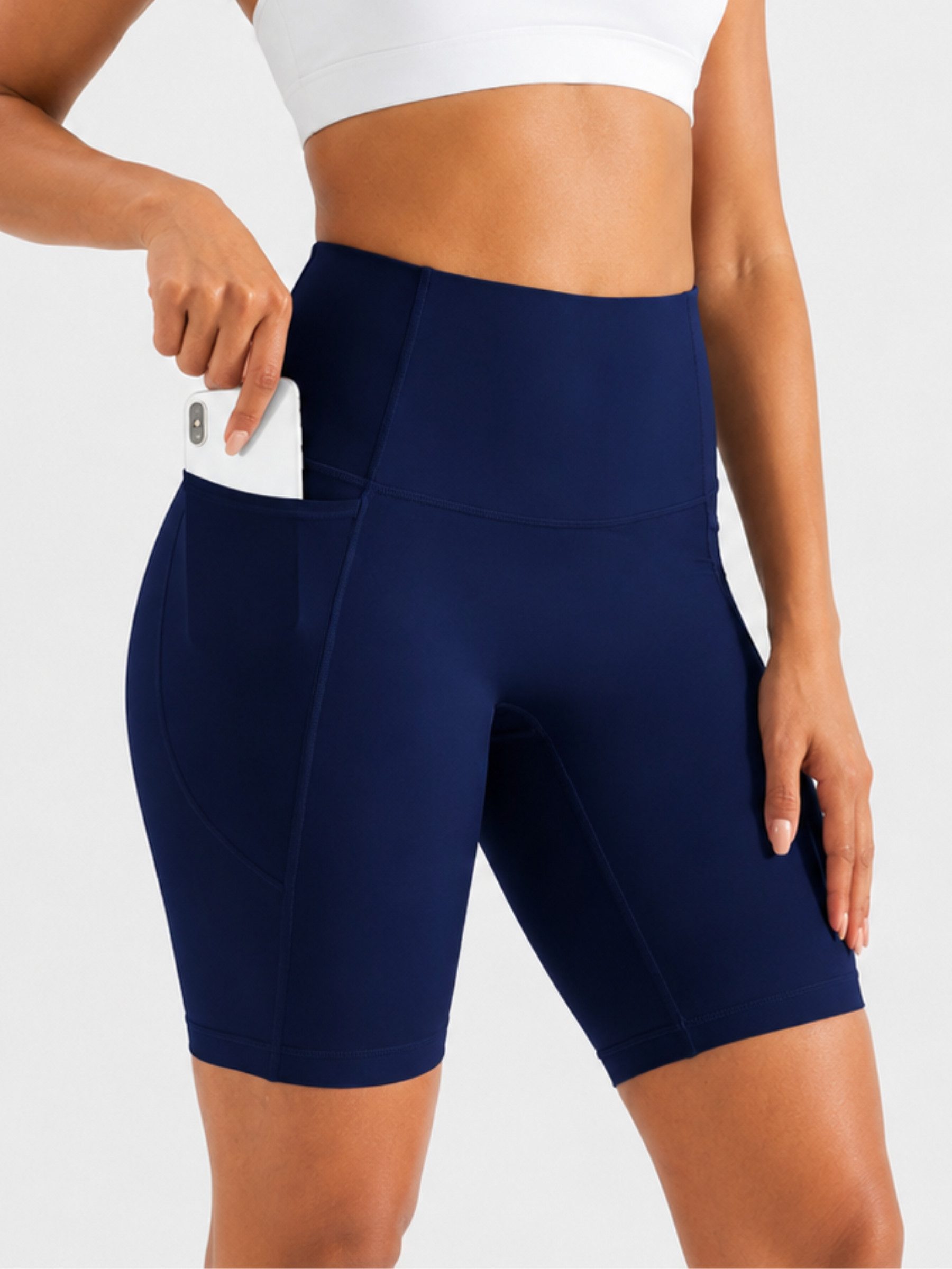 FemmeTone Radlerhose High Waist Biker Shorts – Damen Sporthose mit Tasche Elastische kurze Leggings – Fitnesshose für Training, Yoga & Workout