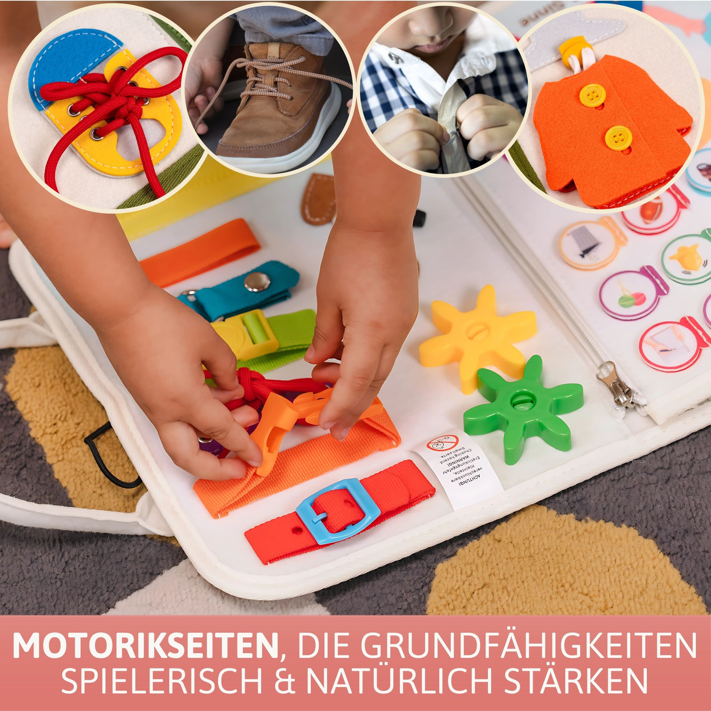 Lions Collection Lernspielzeug Busy Board Deutsch - vernäht - Montessori Spielzeug - Motorikmappe – Bild 5 von 5