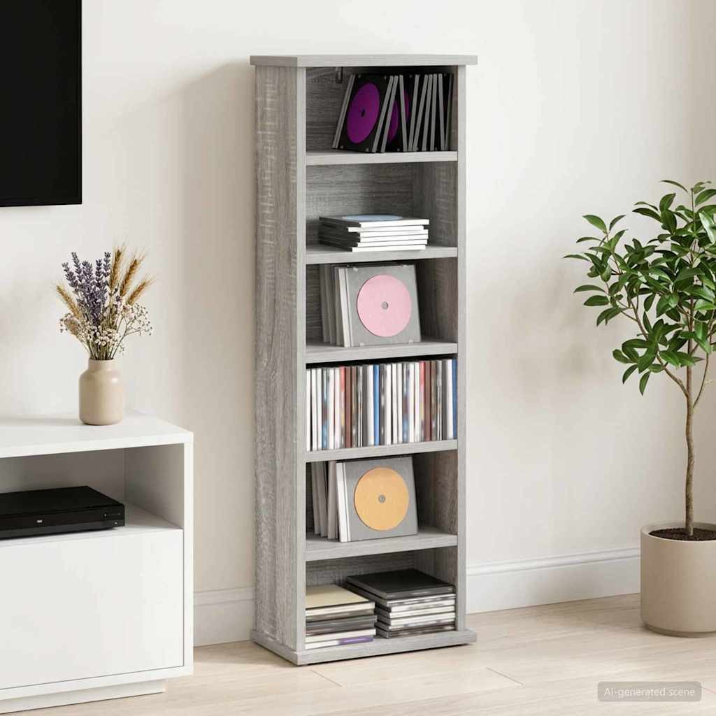 furnicato CD-Regal CD-Schrank 32 x 17 x 92 cm Sonoma-grau, 1-tlg., Anpassbares Medienregal mit Wandbefestigung für dein Wohnzimmer