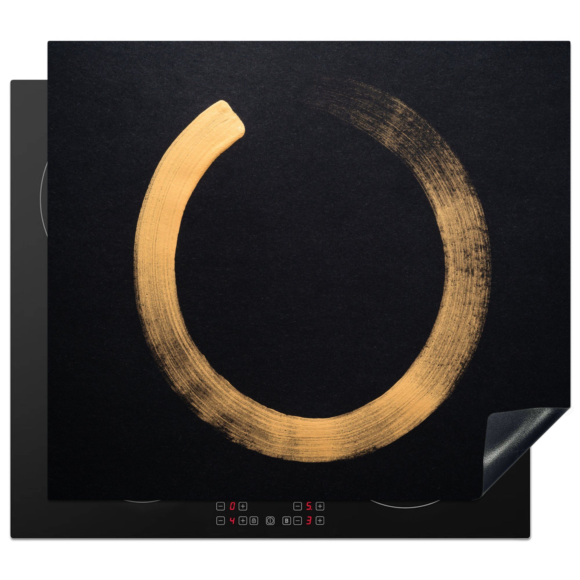 Vinyl, (1 für Kreis MuchoWow cm, Induktionsmatte Herdblende-/Abdeckplatte tlg), die Goldener küche, Hintergrund, Ceranfeldabdeckung 59x52 dunklem auf