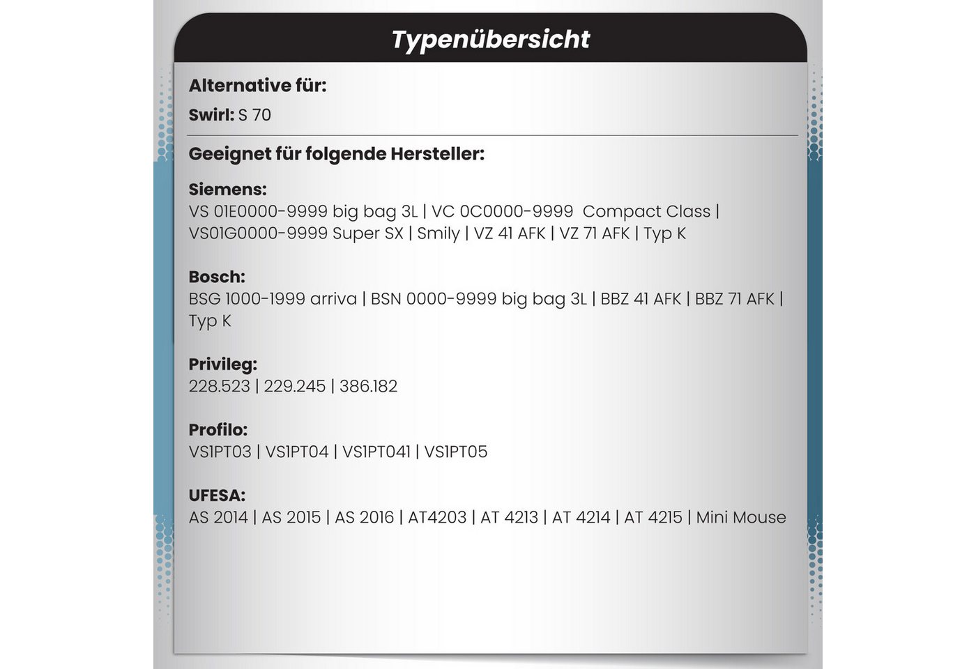 Thumbnail - McFilter Staubsaugerbeutel Alternative zu Swirl S70 S 70, passend für Siemens Bosch Staubsauger, Pappdeckscheibe, inkl. ...