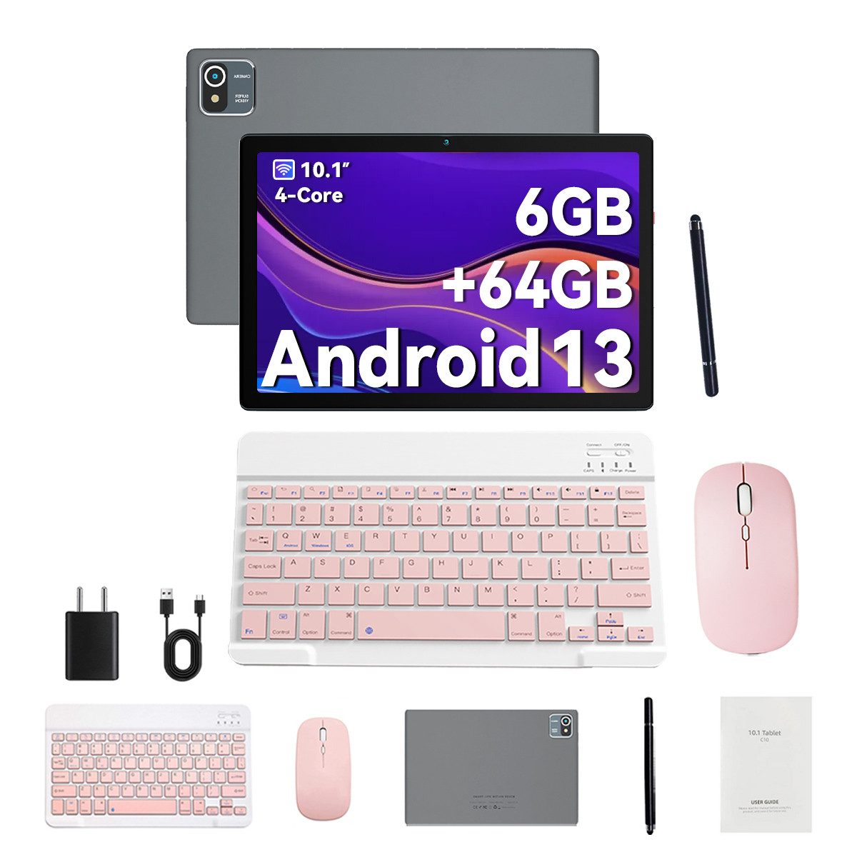 BUFO 10 Zoll 64 GB 1280x800 IPS Maus Tastatur Handschrift Stift Set Tablet (10", 64 GB, Android 13, WiFi, Dual-Kamera)