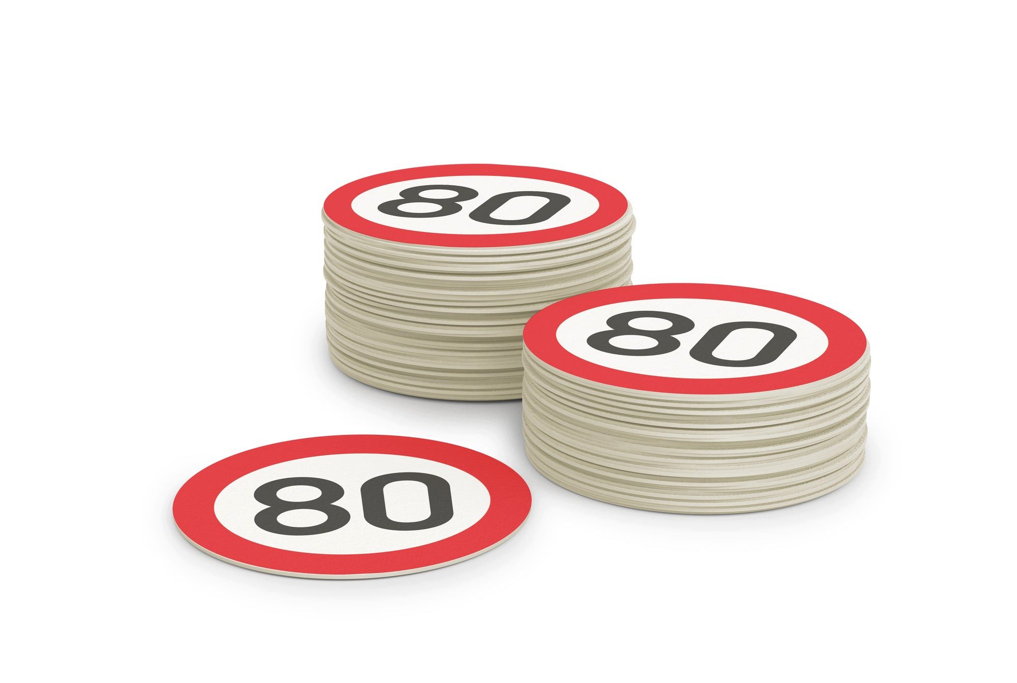 FLYERALARM Bierdeckel Verkehrsschild Design 80 I 50 Stück I Geburtstag Tischdeko, Deko Garten Runder Geburststag Minimalistisch Jubiläum Feier