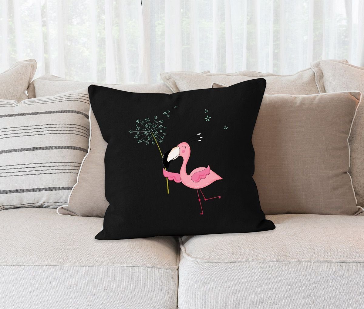 MoonWorks Dekokissen Kissen-Bezug Flamingo Pusteblume Baumwolle MoonWorks® Deko-Kissen schwarz Kissen-Hülle Dandelion
