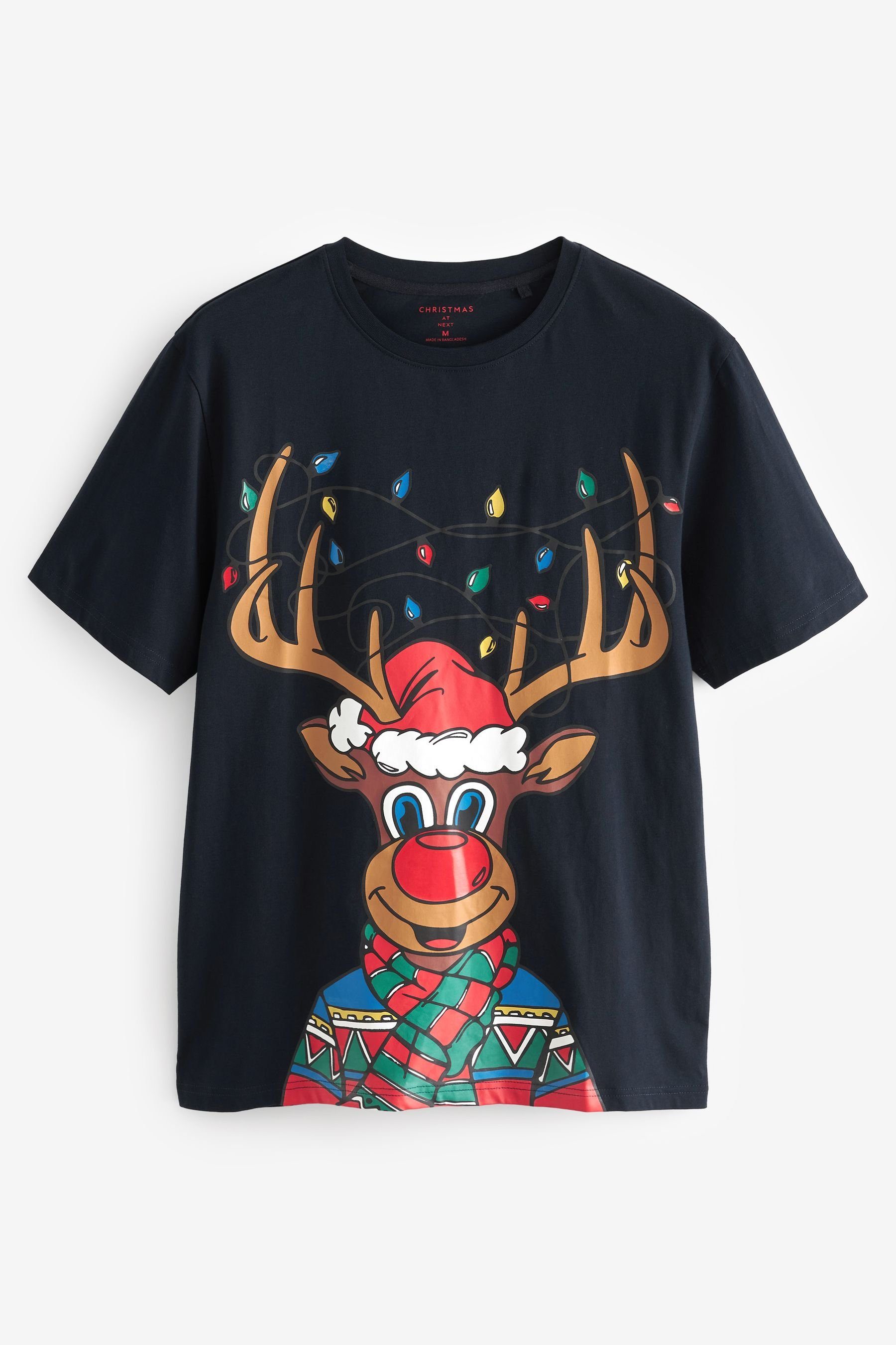 Next Print-Shirt T-Shirt mit Weihnachtsmotiv (1-tlg) Navy Blue Reindeer
