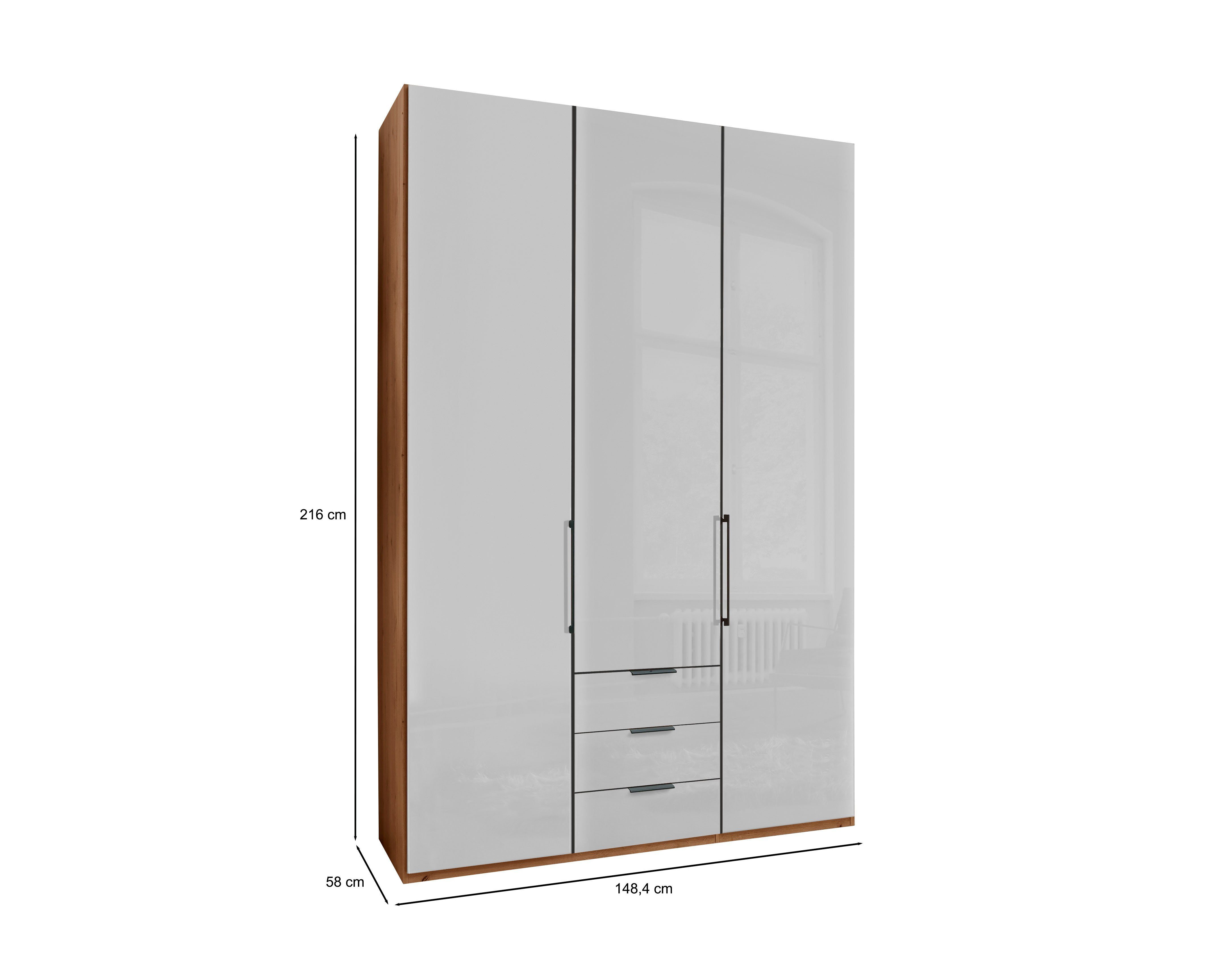 Bianco-Eiche-Nachbildung/Glas hochwertigen Drehtürenschrank WIEMANN mit Monaco Dämpfung Weiß Glasfront inkl. Beschlägen sowie