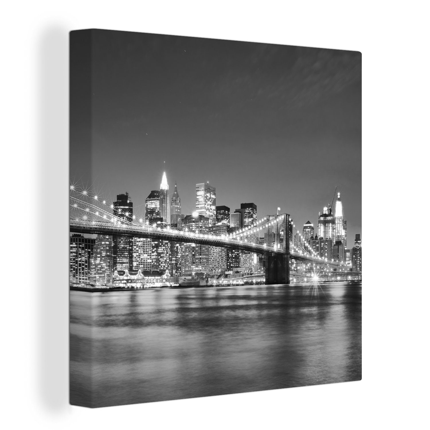 OneMillionCanvasses® Leinwandbild New York - Brücke - Brooklyn - Schwarz und weiß - Architektur, Fotodruck (1 St), Wandbild, Deko Schlafzimmer Wohnzimmer Flur 20x20 cm