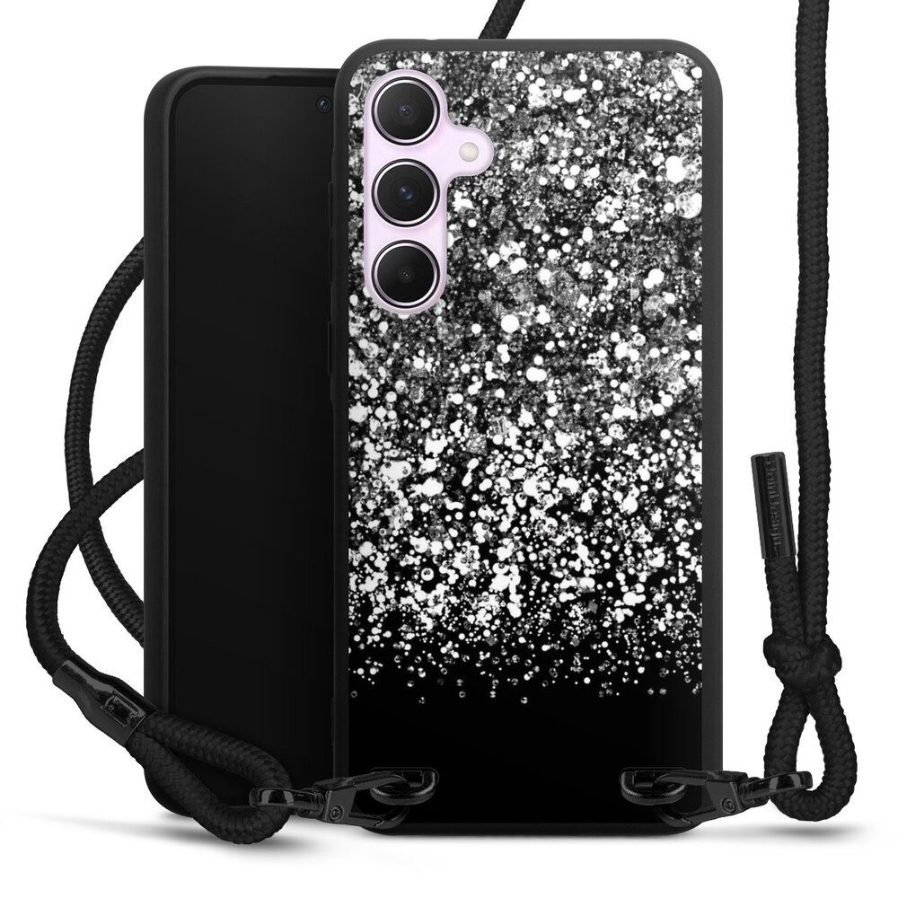 DeinDesign Handyhülle Glitzer Look Schneeflocken Muster Snow Fall Glitter Look, Samsung Galaxy A55 5G Premium Handykette Hülle mit Band