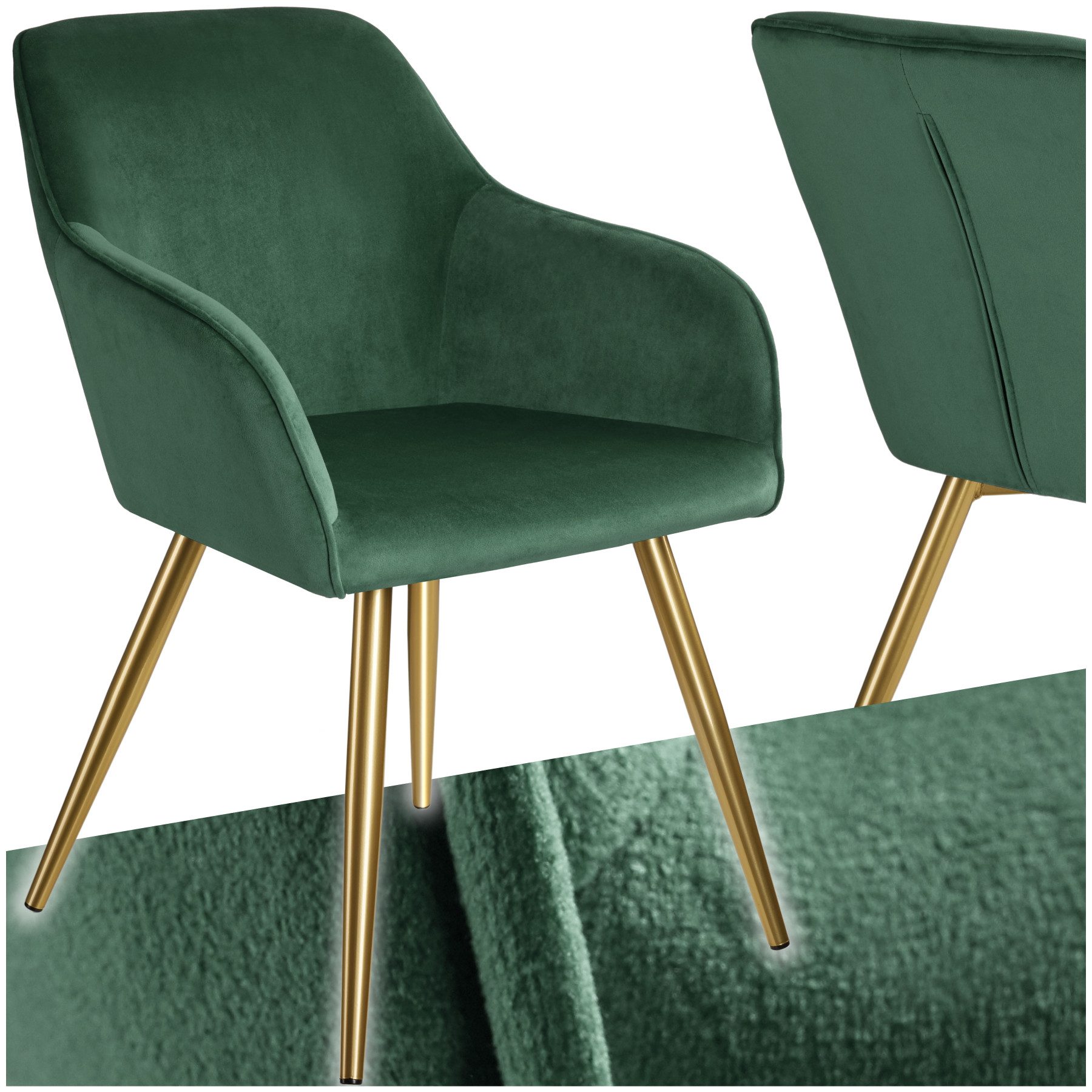 tectake Esszimmerstuhl Küchenstuhl Marilyn Samtoptik, goldene Stuhlbeine (Set, 1 St), Vielseitig verwendbar und kombinierbar