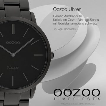 OOZOO Quarzuhr Oozoo Damen Armbanduhr schwarz, (Analoguhr), Damenuhr rund, groß (ca. 42mm) Edelstahlarmband, Fashion-Style