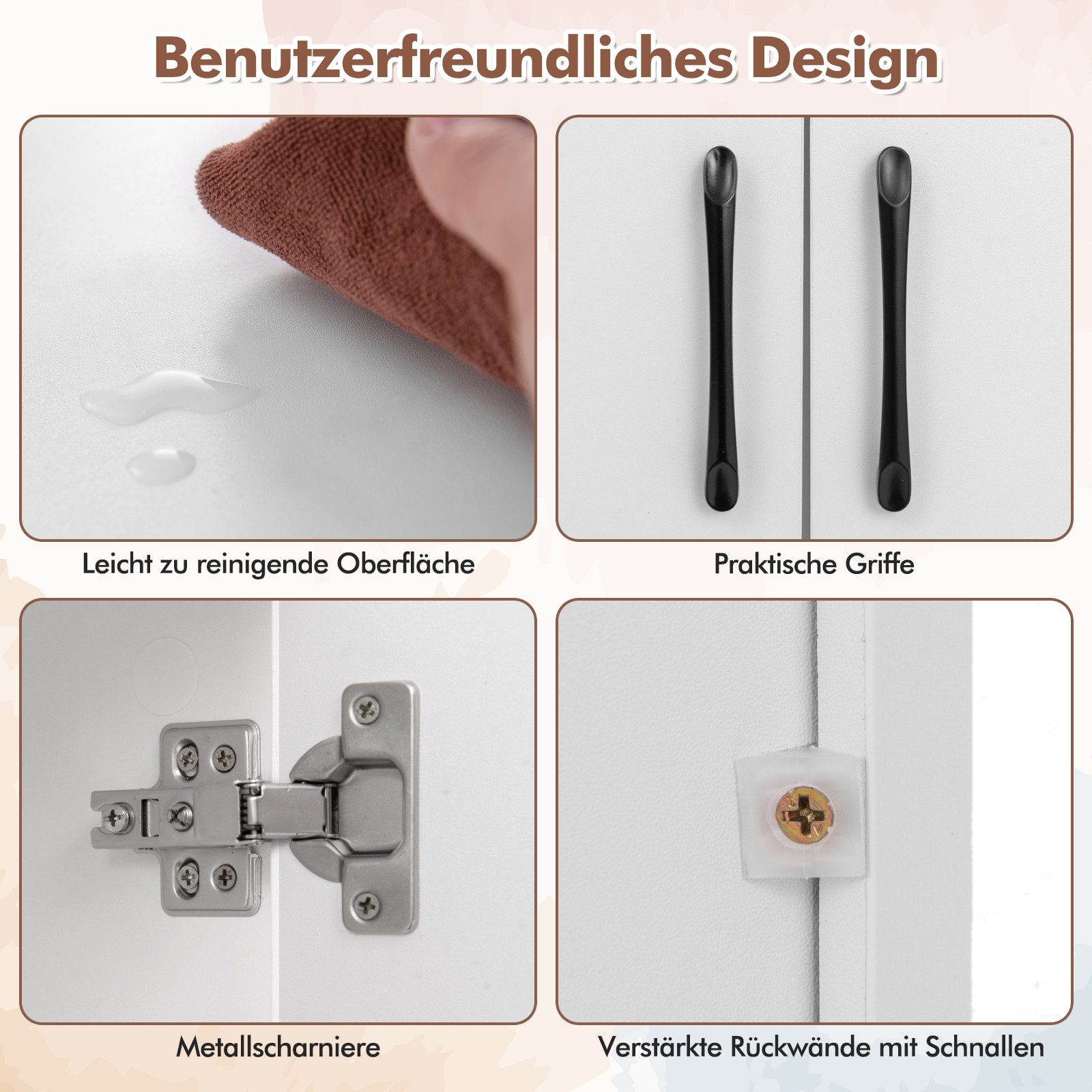 COSTWAY Hängeschrank mit 4 Fächern & 2 Türen Lowboard für Fernseher, 108cm – Bild 4 von 5