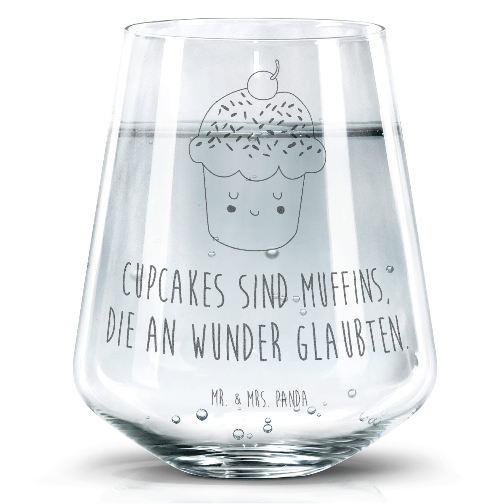 Mr. & Mrs. Panda Glas Cupcake - Transparent - Geschenk, Trinkglas, Backen Geschenk, Cupcake, Premium Glas, Elegantes Design