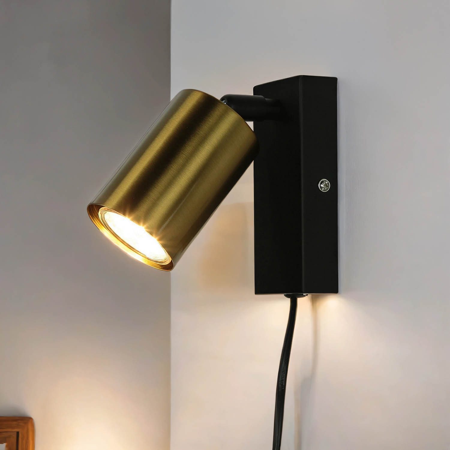 Licht-Erlebnisse Wandstrahler COLENE, ohne Leuchtmittel, Wandlampe mit Schalter in Schwarz GU10 Leselampe Wand Bett Sofa – Bild 2 von 5