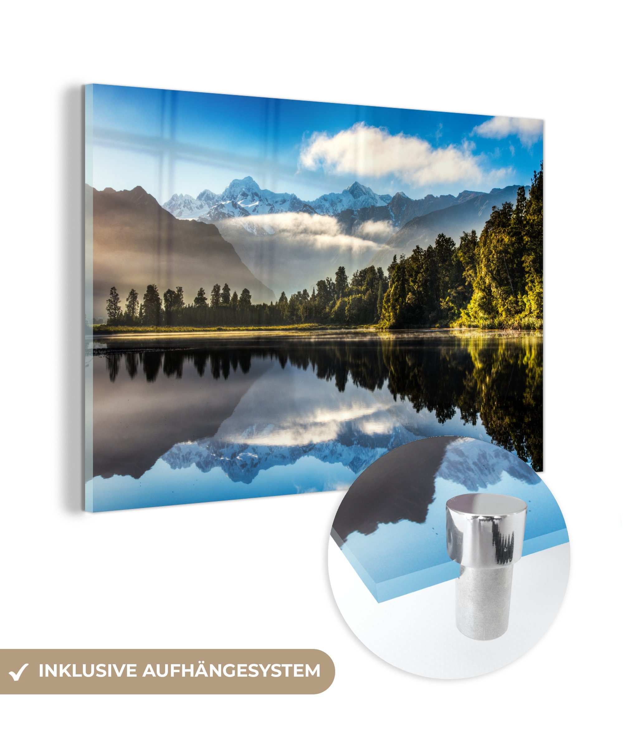 MuchoWow Acrylglasbild Matheson-See auf der Südinsel Neuseelands, (1 St), Acrylglasbilder Wohnzimmer & Schlafzimmer
