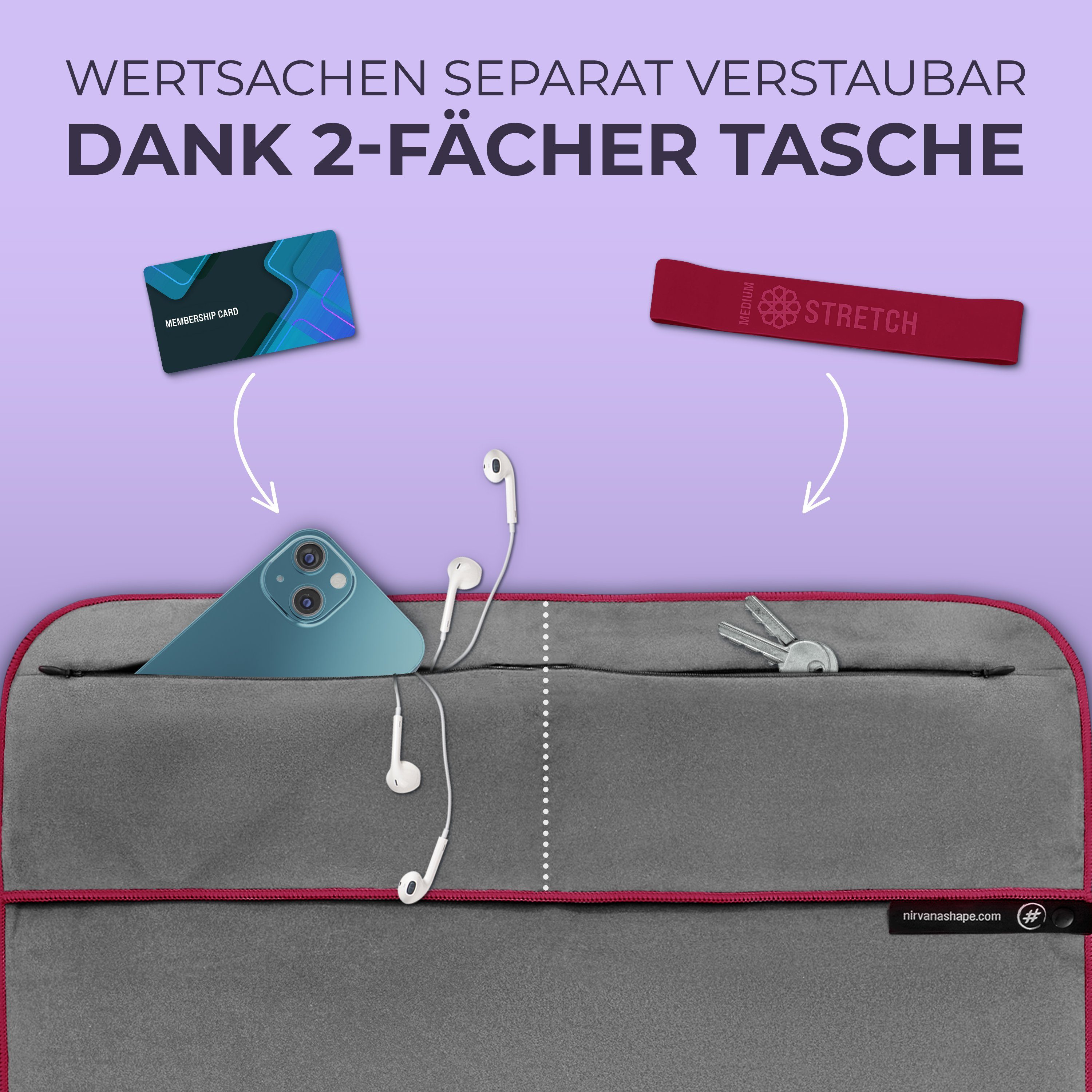 NirvanaShape Sporthandtuch Fitness-Handtuch mit Magnet-Clip, Mikrofaser Sporthandtuch, Microfaser, 2x Reißverschlusstaschen & Funktionaler Geräteüberzug, Ultra-Saugfähig