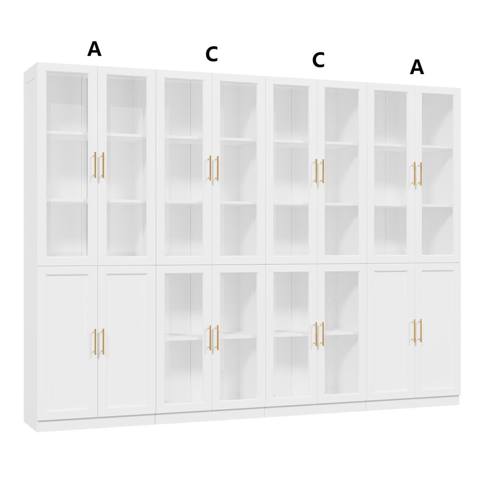 VOWNER Bücherregal mit Glastüren, modernes Großes Aufbewahrungsvitrinen-Set, 4-tlg., Bücherschrank mit Verstellbarem Regalboden, 180cm