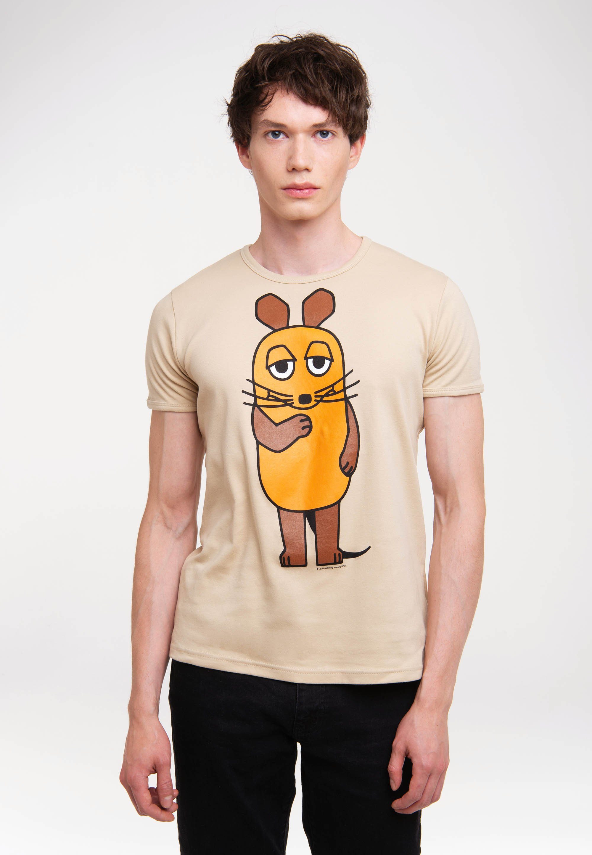 LOGOSHIRT T-Shirt Die Sendung braun lizenziertem mit der Originaldesign mit Maus