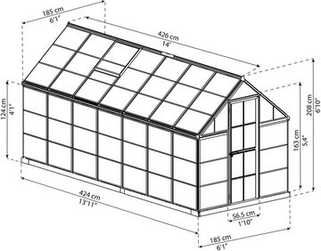 Palram - Canopia Gewächshaus Harmony, BxTxH: 185 x 424 x 208 cm, 0,7 mm Wandstärke, Set, inkl. Fundamentrahmen, mit klaren Polycarbonatplatten, silberfarben