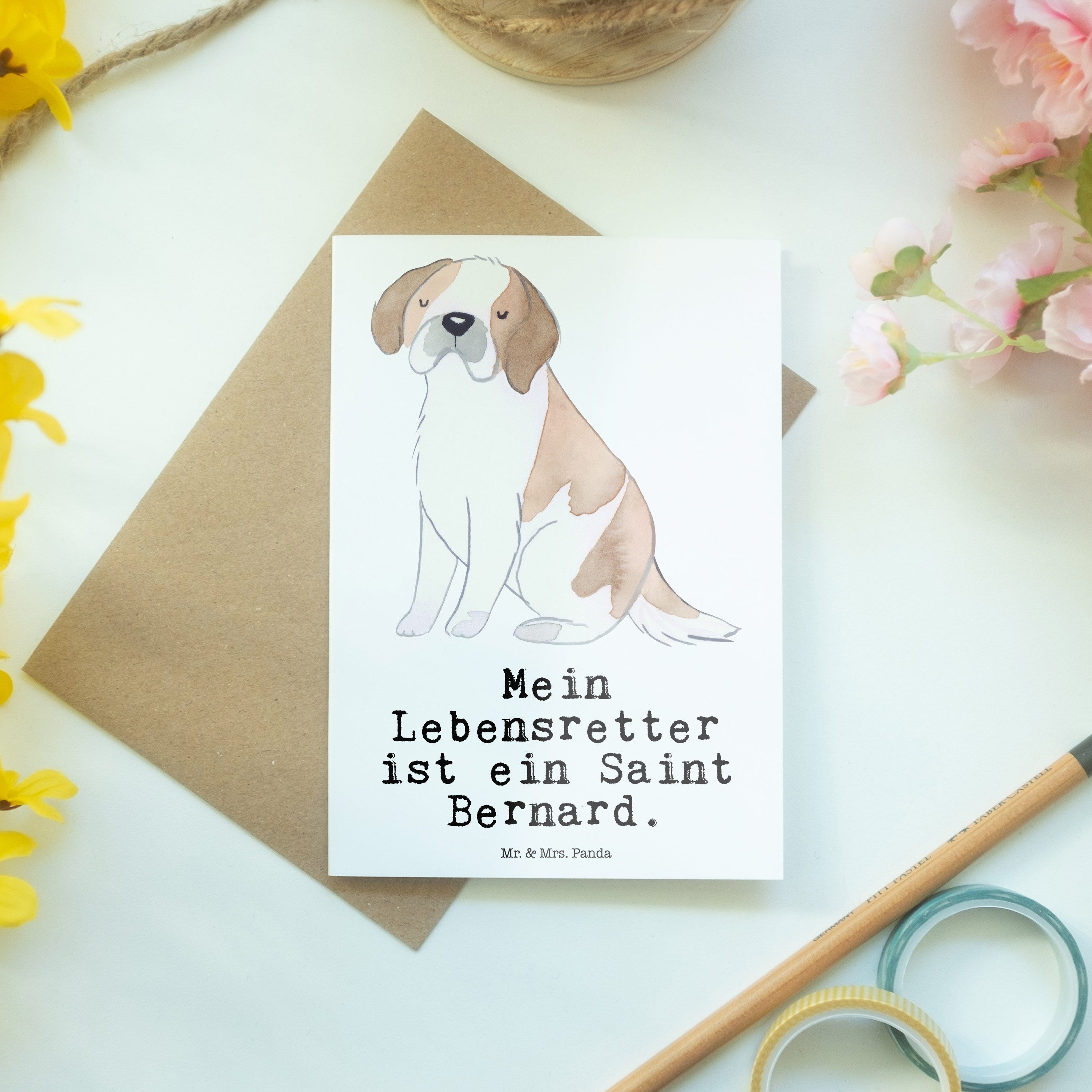 Hund & Geschenk, - Grußkarte Bernhardshund, Panda Saint St. - Weiß Mrs. Bernard Mr. Lebensretter