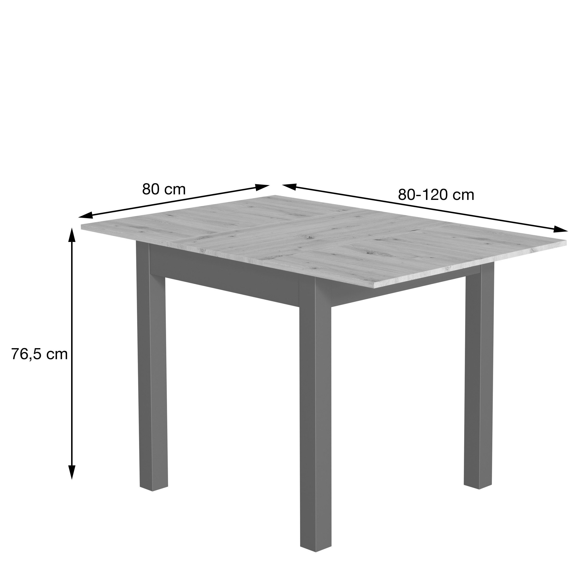 Newroom Esstisch Wildeiche 80 cm, ausziehbar inkl. 40cm Tischplatte Wildeiche Küchentisch Speisetisch