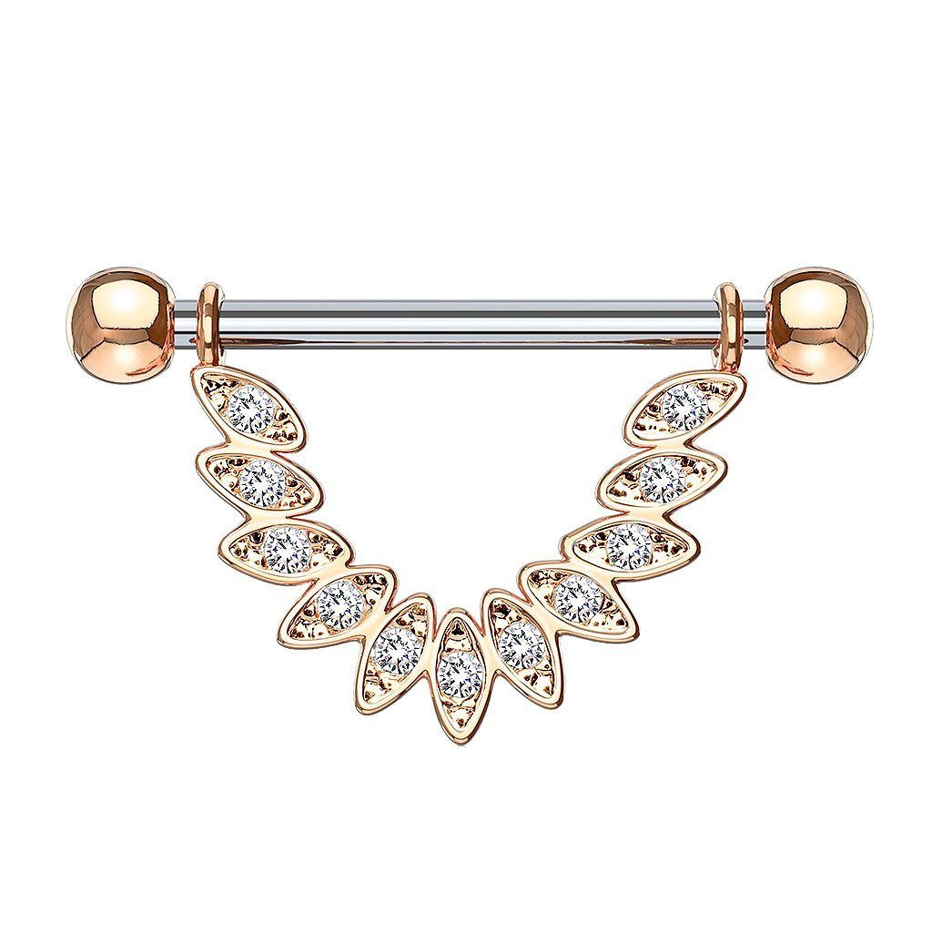 filigran Intimpiercing Intimpiercing Piercing Barbell mit Tribal Hantel Anhänger Intim Brustwarzenpiercing Kristall, Taffstyle Feder Rosegold Brust