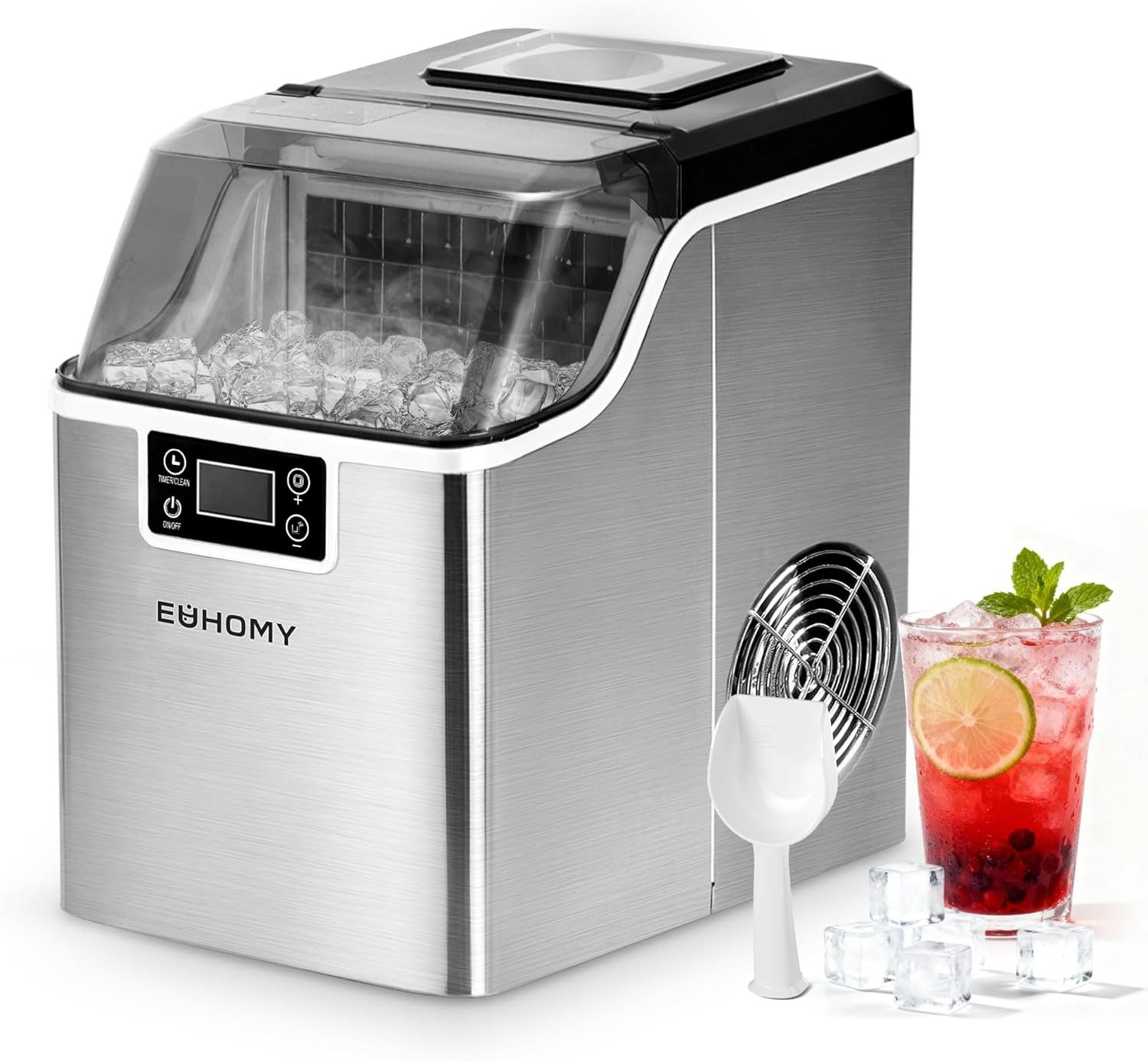 EUHOMY Eiswürfelmaschine Eiswürfelmaschine Edelstahl, 24kg/24H, selbstreinigend, 3,2L, 24 Stunden Eiswürfelmaschine,für Zuhause,Küche,Büro,und Wohnmobil