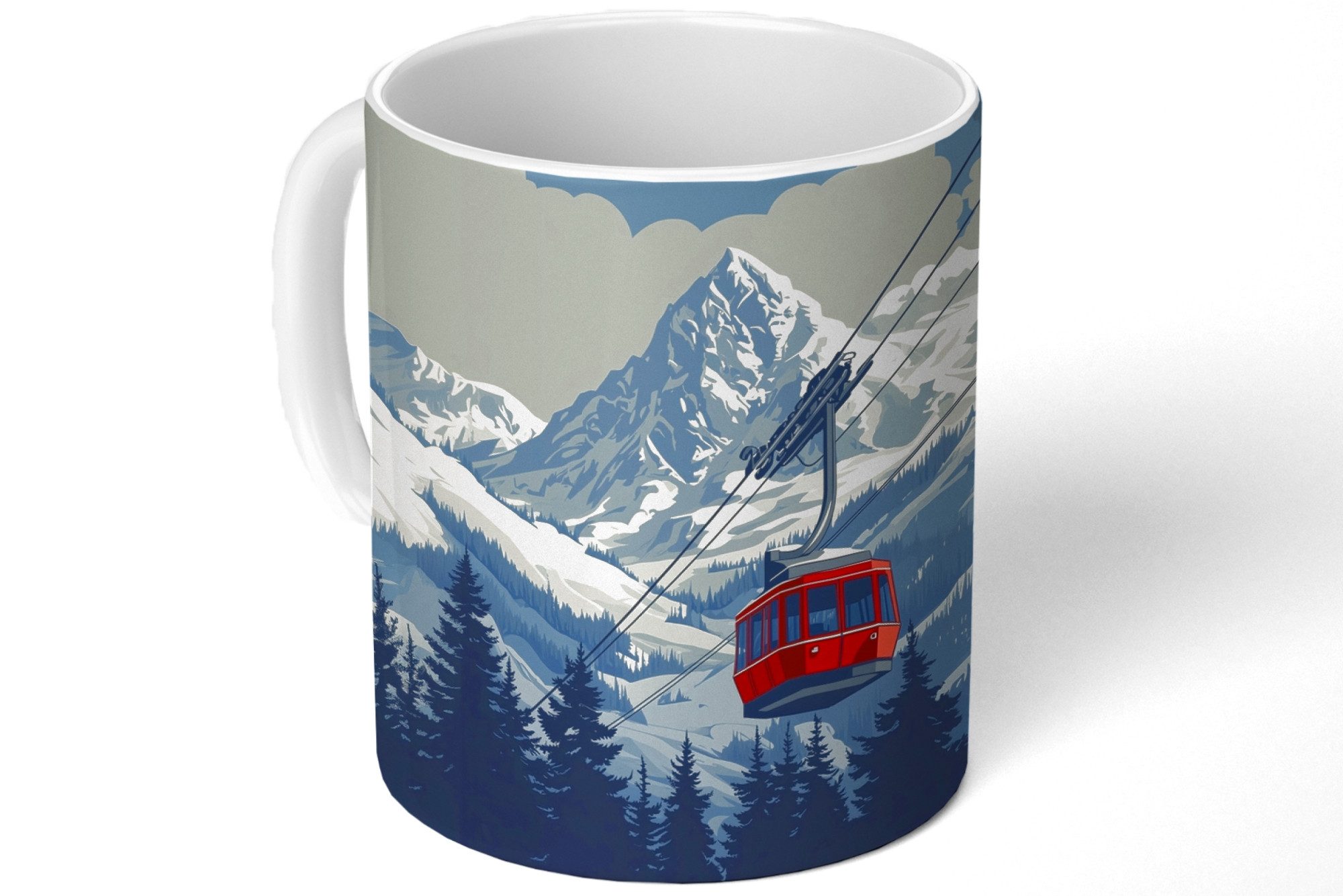 MuchoWow Tasse Seilbahn - Schnee - Berglandschaften, 1-tlg., Keramik, Kaffeetassen, Teetasse, Becher, Kaffeebecher, Geschenk