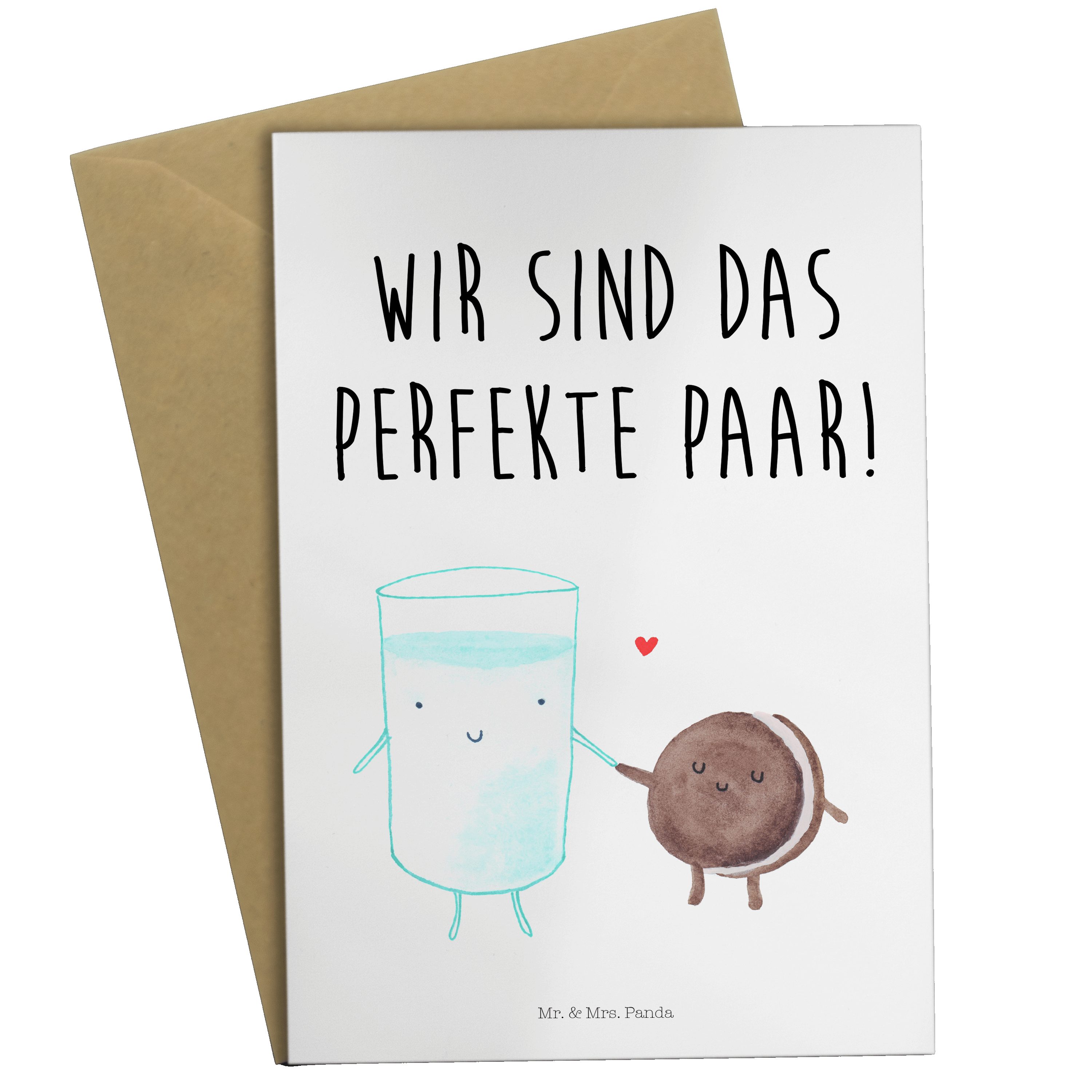 Mr. & Mrs. Panda Grußkarte Milch & Keks - Weiß - Geschenk, Karte, romantisch, Tiermotive, Tiere