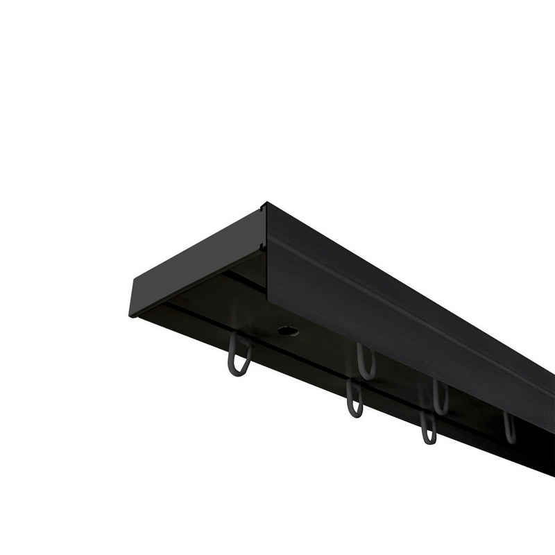 Vorhangschiene SH Set, 2-läufig, schwarz, mit 5 cm Blende, SN DECO GROUP, Fixmaß, Verschraubt