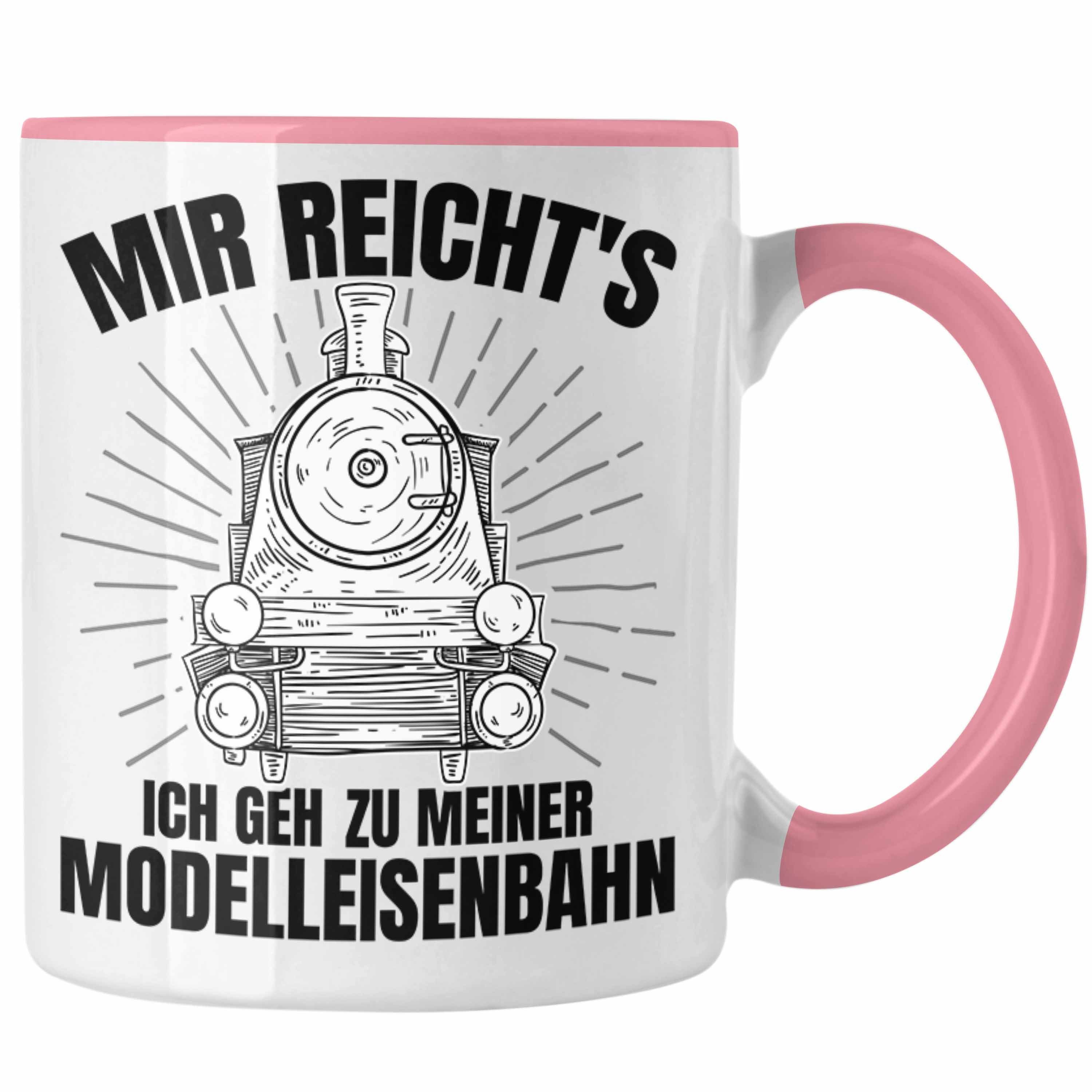 Trendation Tasse Trendation - Mir Reichts Ich Geh Zu Meiner Modelleisenbahn Geschenk Tasse Dampflok Spruch Mönner Geschenkdidee Rosa