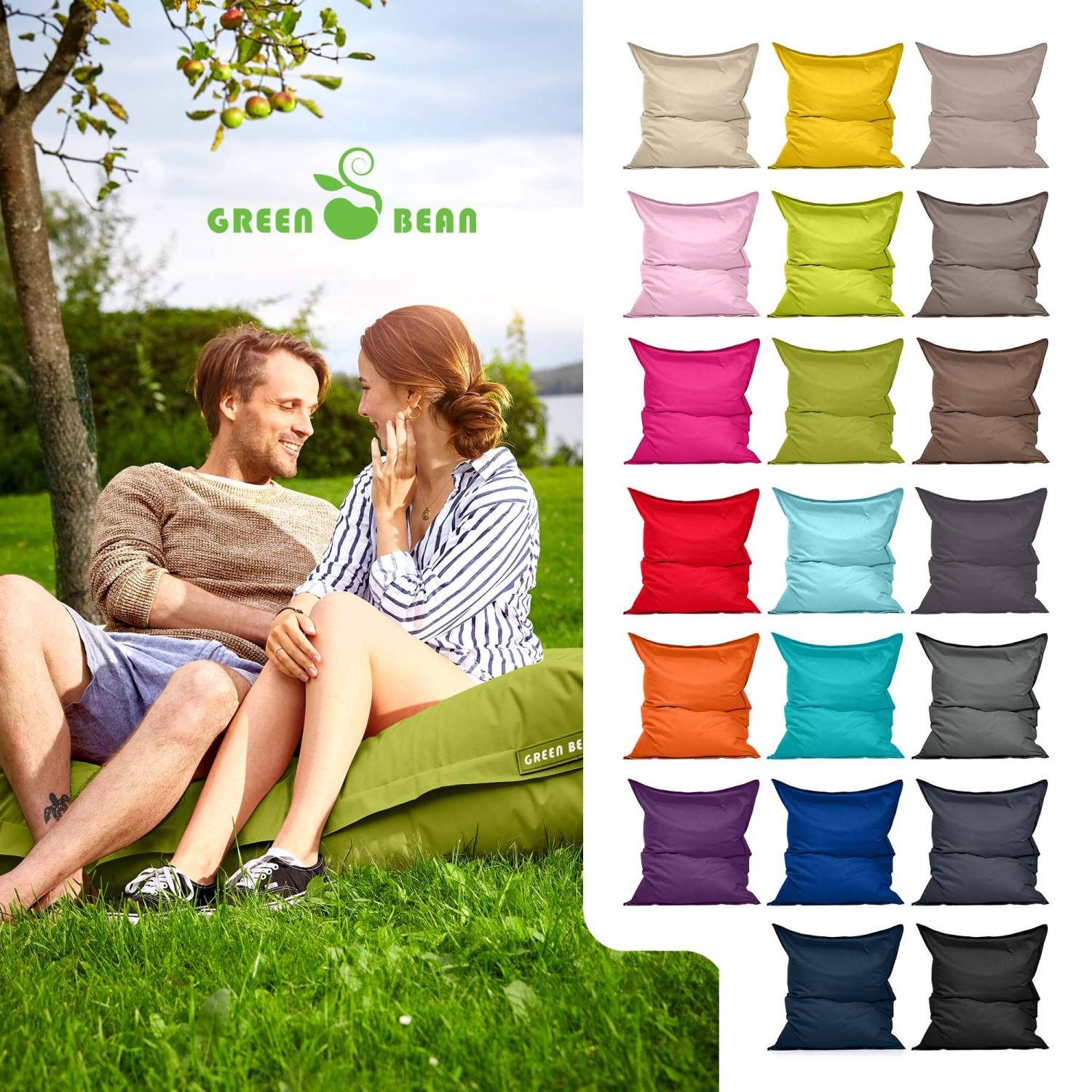 Green Bean Sitzsack XXL Outdoor Sitzsack Square 140x180cm (XXL Riesensitzsack 140x180cm 380 Liter Kinder & Erwachsene Bean Bag EPS Perlen Füllung, Groß Draußen Outdoor Liegekissen), Waschbar Wetterfest Lounge Sitzkissen Bodenkissen