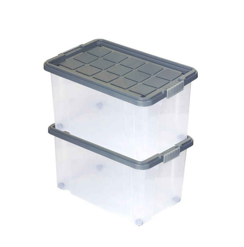 BigDean Aufbewahrungsbox 2 Stück Eurobox mit Deckel und Rollen 60 X 40 X 32,5 cm stahlgrau (2 St)