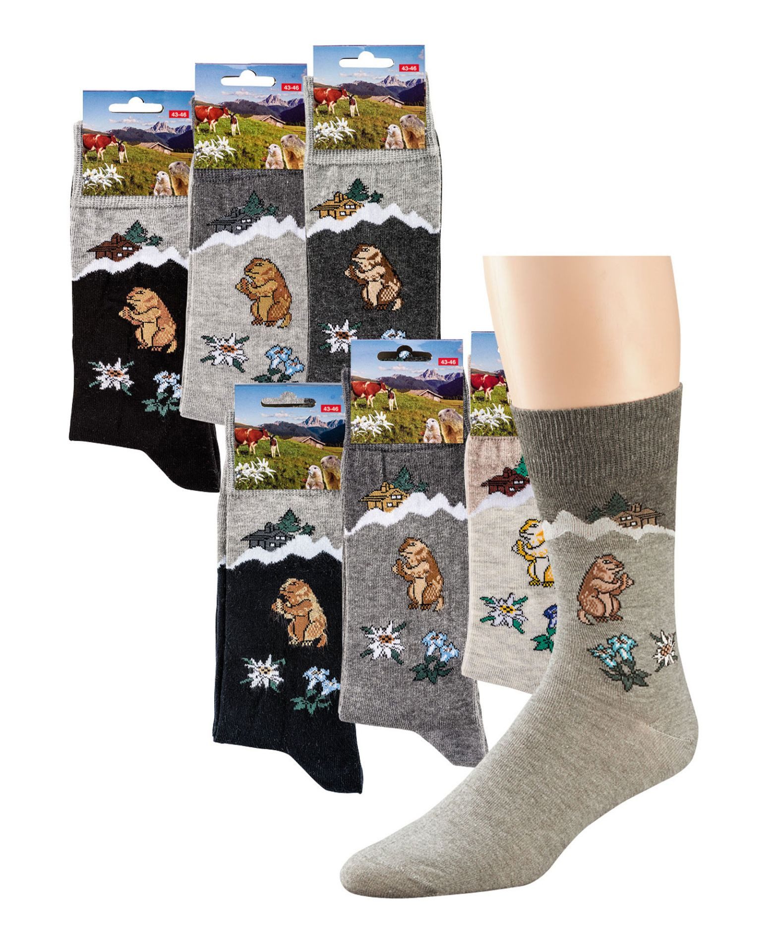 Freizeitsocken 6 Paar SOCKENGAUDI Motiv-Socken Baumwoll Socken Berg-Motive Unisex