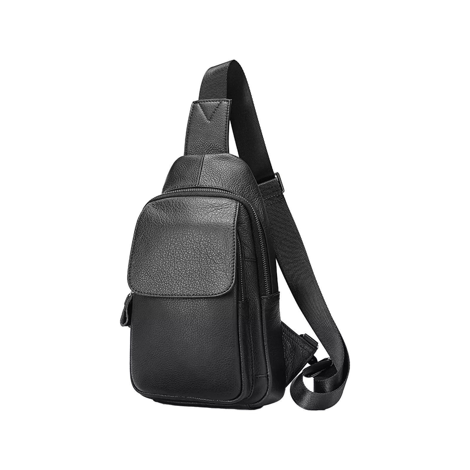 Messenger Bag Herren Leder Umhängetasche Schwarz Mehrere Taschen Brusttasche Reise