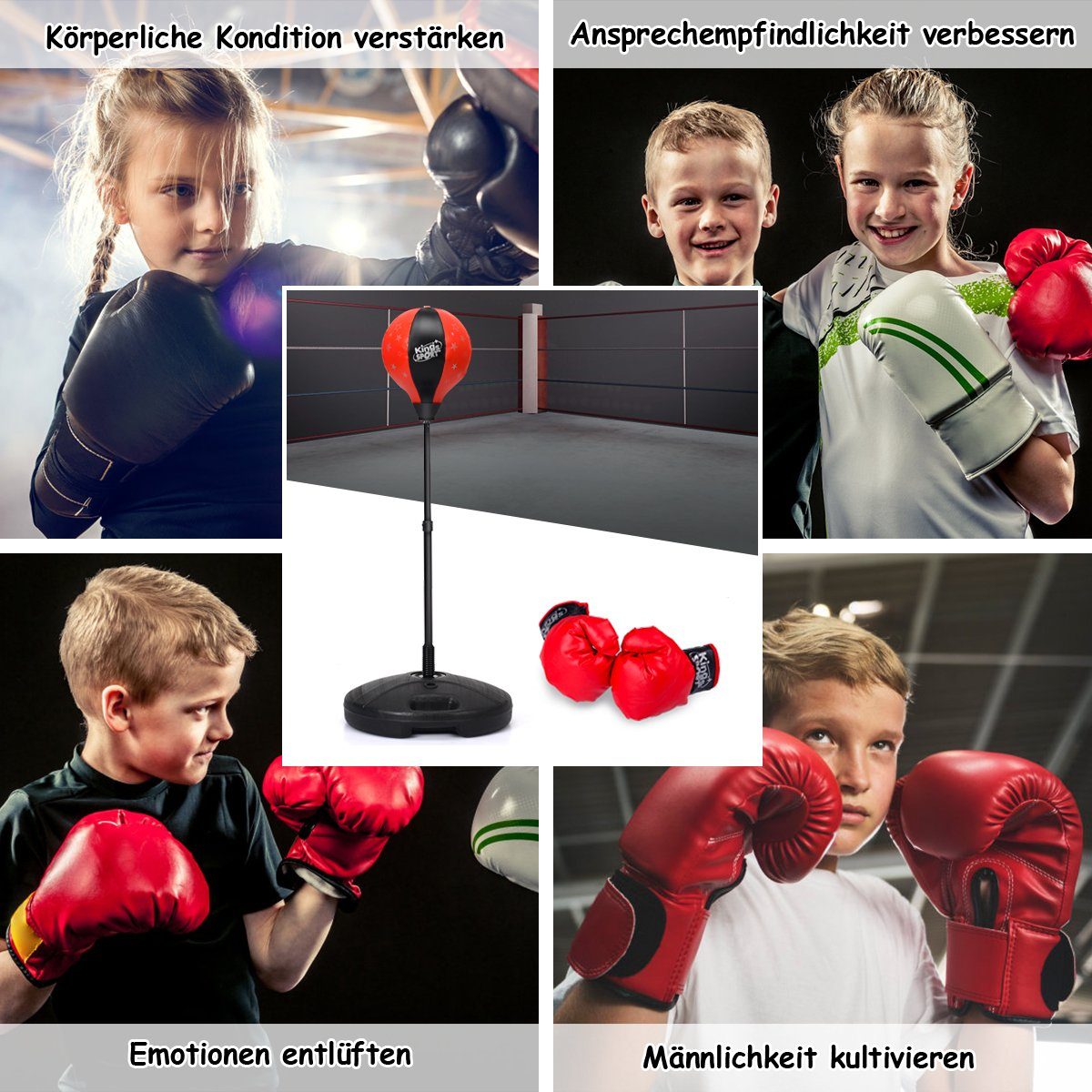 Box-Set Kinder & Jugendliche Punching-Ball Stand-Boxsack höhenverstellbar 